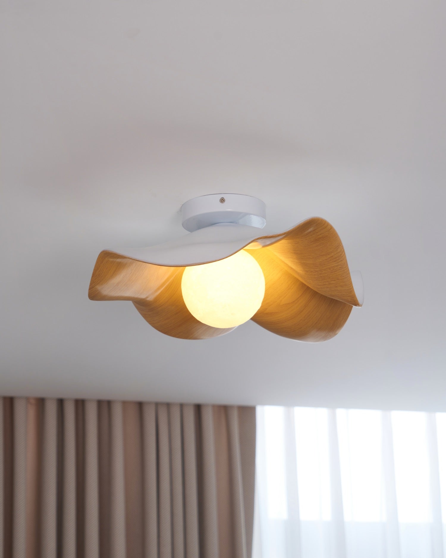 Belenor Ceiling Lamp Lotus Leaf with Wood and White Finish-Neutral Decor