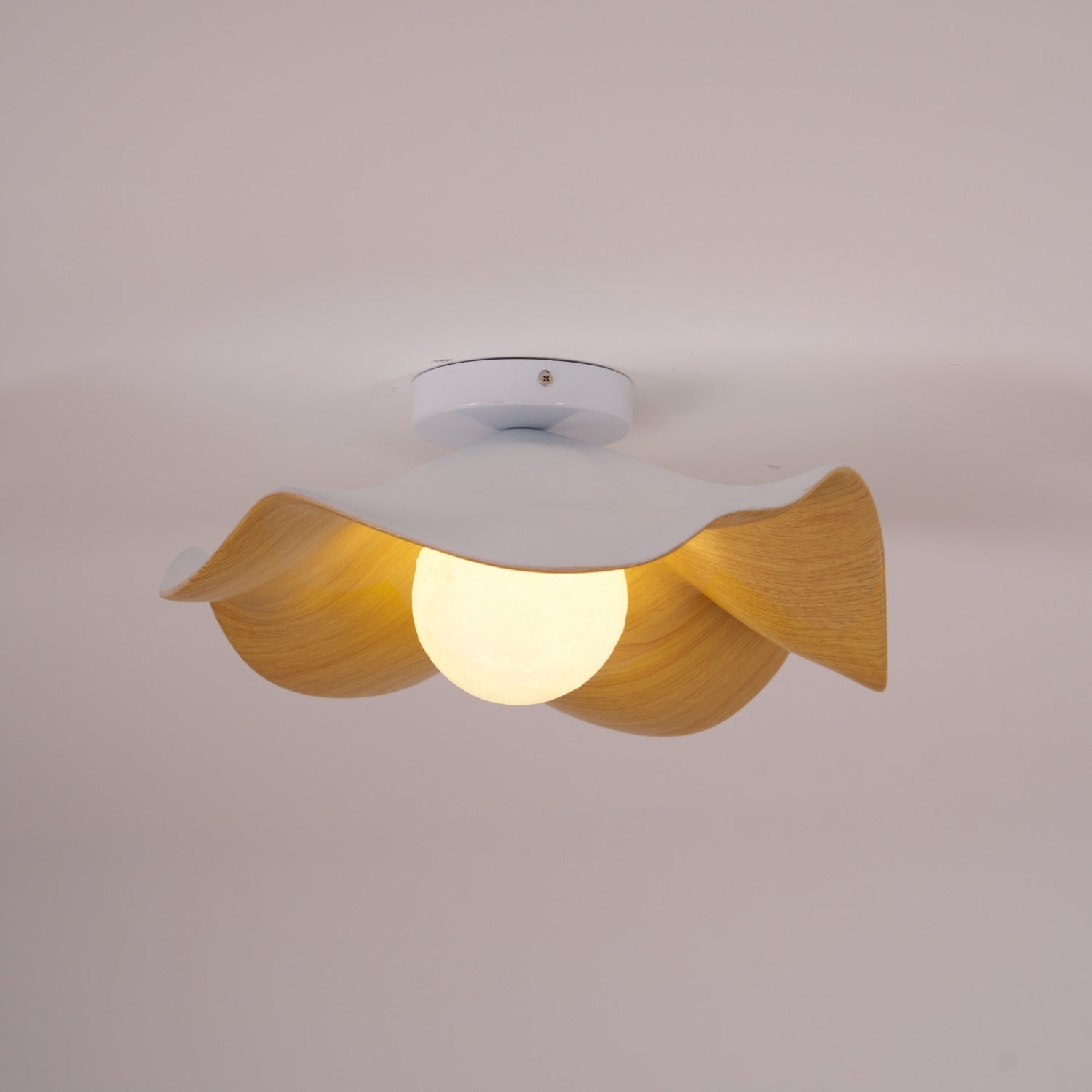 Belenor Ceiling Lamp Lotus Leaf with Wood and White Finish-Neutral Decor
