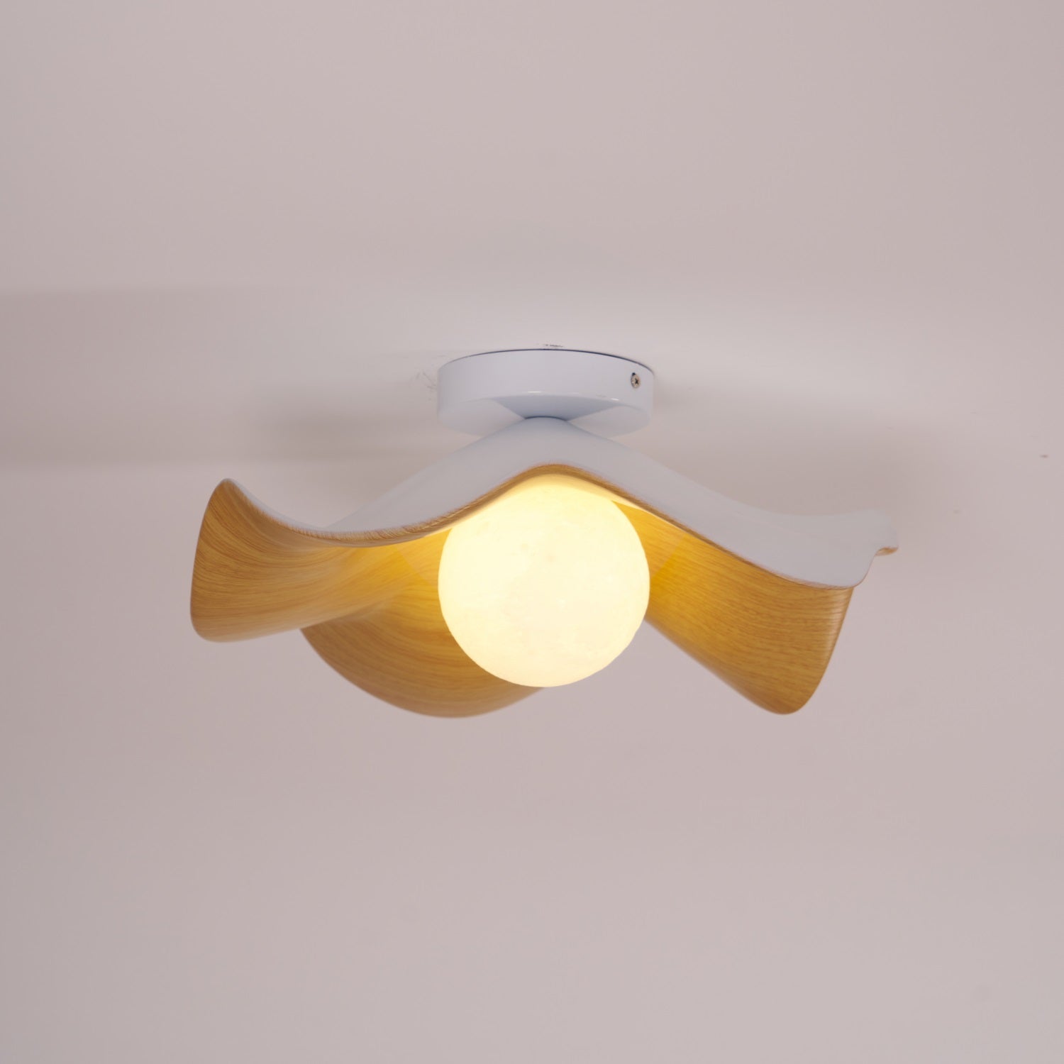 Belenor Ceiling Lamp Lotus Leaf with Wood and White Finish-Neutral Decor