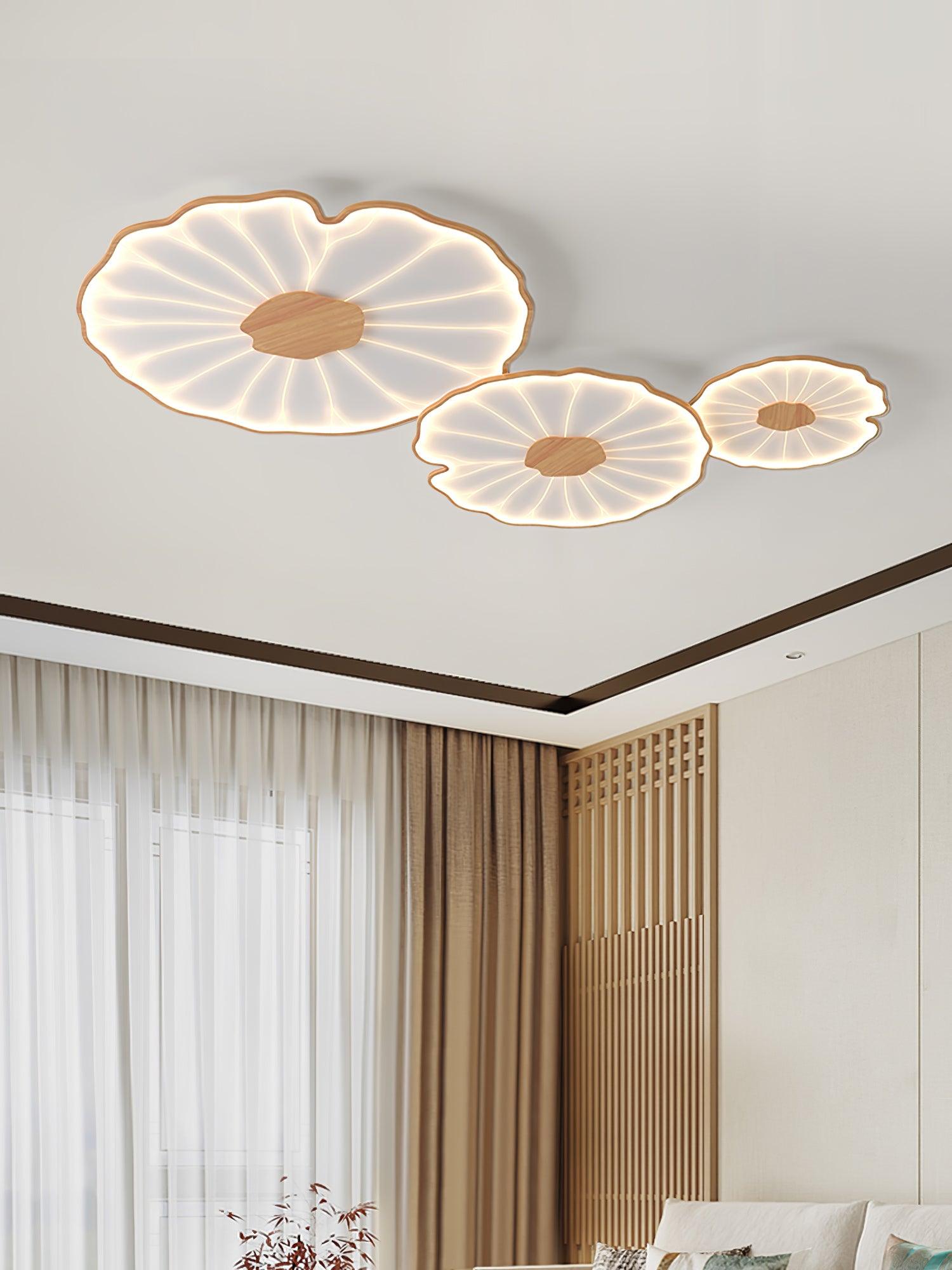 Solara Ceiling Lamp Lotus Leaf with Wooden Finish-Neutral Decor