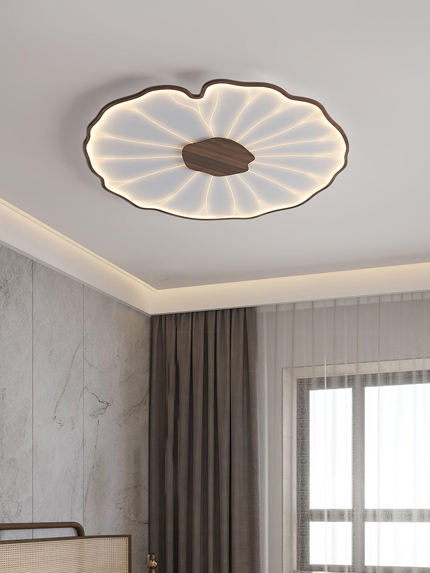 Solara Ceiling Lamp Lotus Leaf with Wooden Finish-Neutral Decor