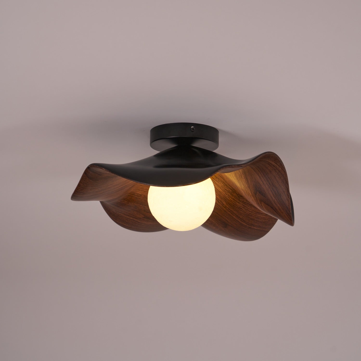 Belenor Ceiling Lamp Lotus Leaf with Wood and White Finish-Neutral Decor