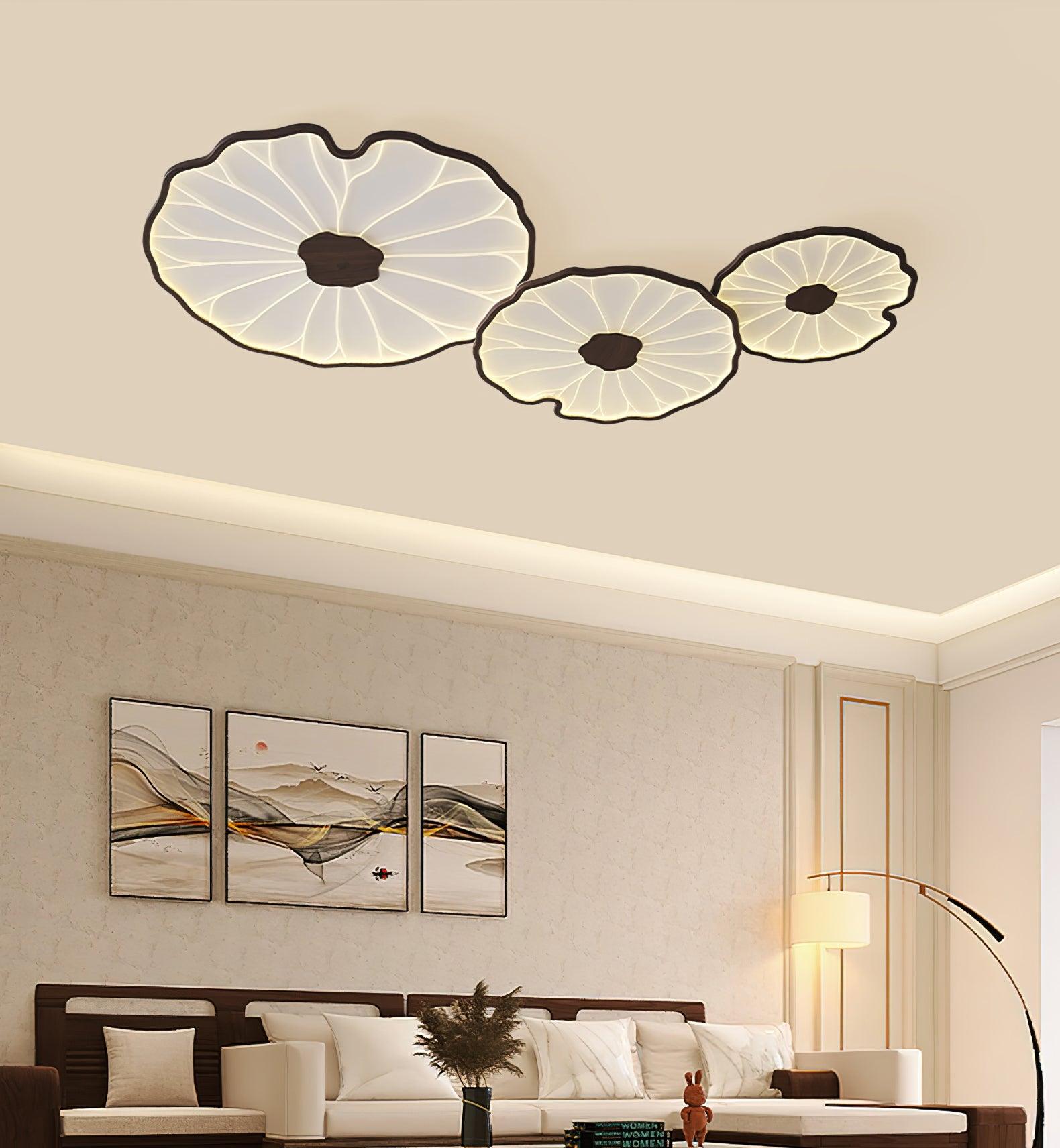 Solara Ceiling Lamp Lotus Leaf with Wooden Finish-Neutral Decor