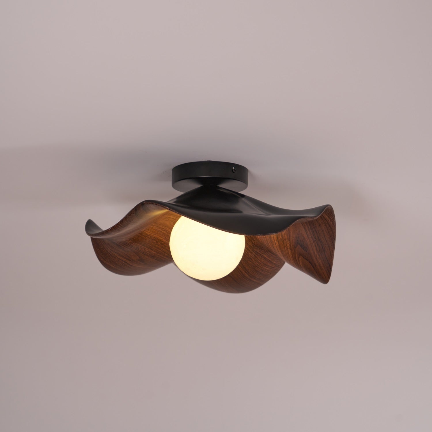 Belenor Ceiling Lamp Lotus Leaf with Wood and White Finish-Neutral Decor