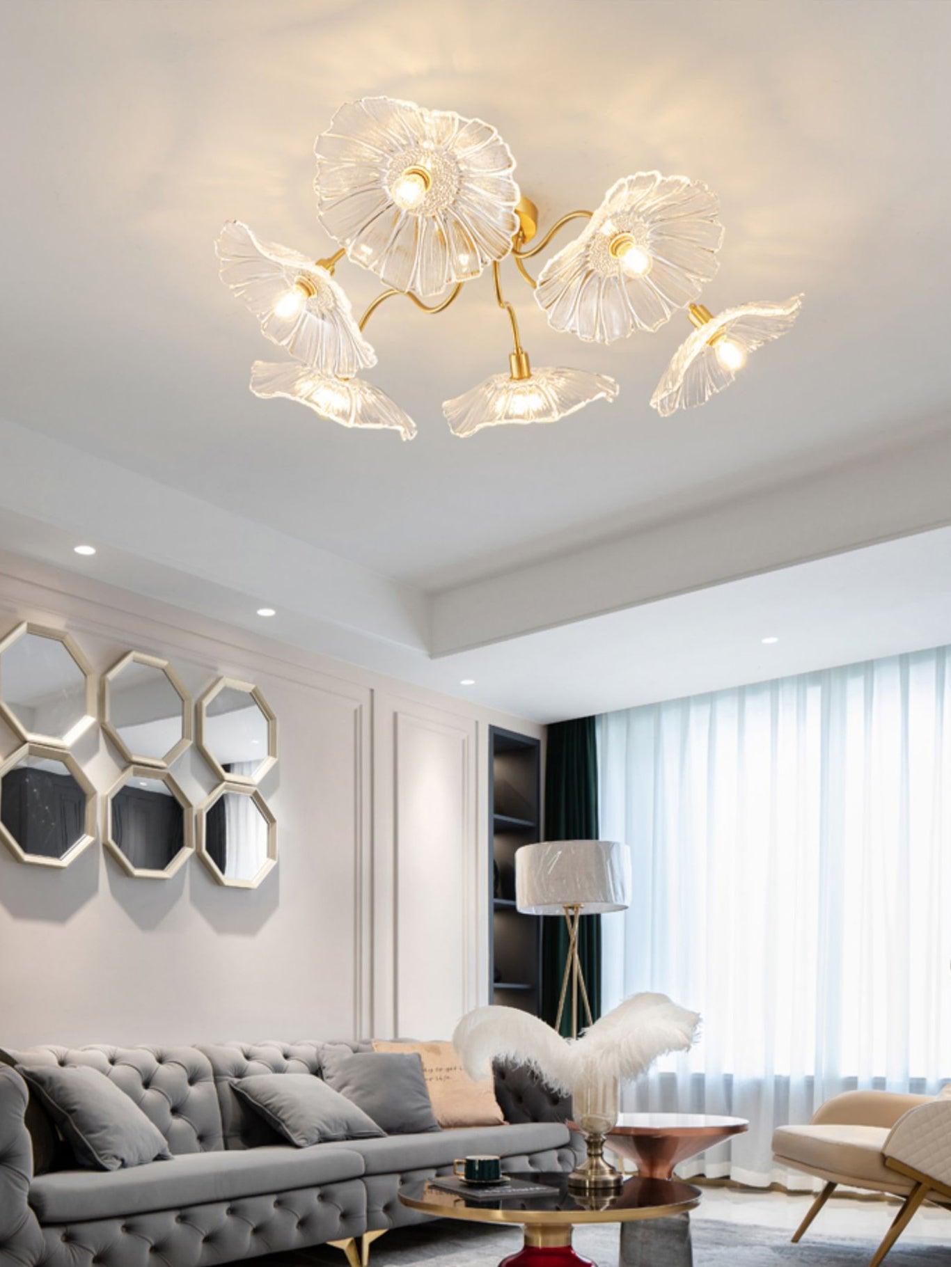 Solara Ceiling Lamp Leaf Glass with Brass Elegant-Neutral Decor