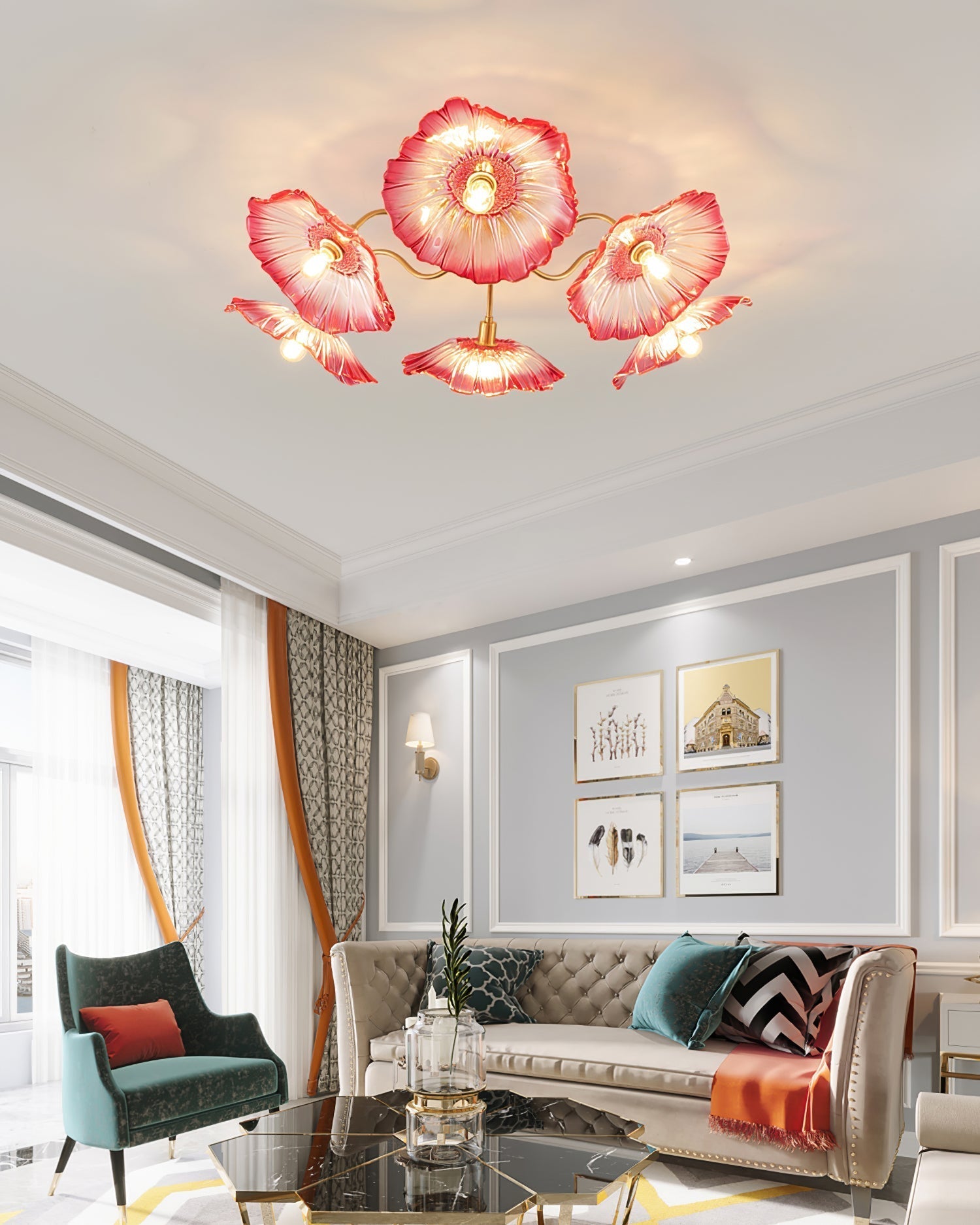 Solara Ceiling Lamp Leaf Glass with Brass Elegant-Neutral Decor