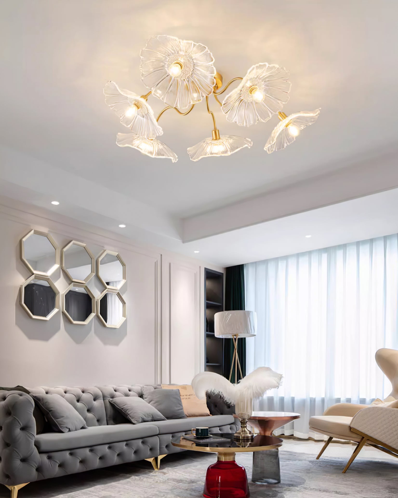 Solara Ceiling Lamp Leaf Glass with Brass Elegant-Neutral Decor