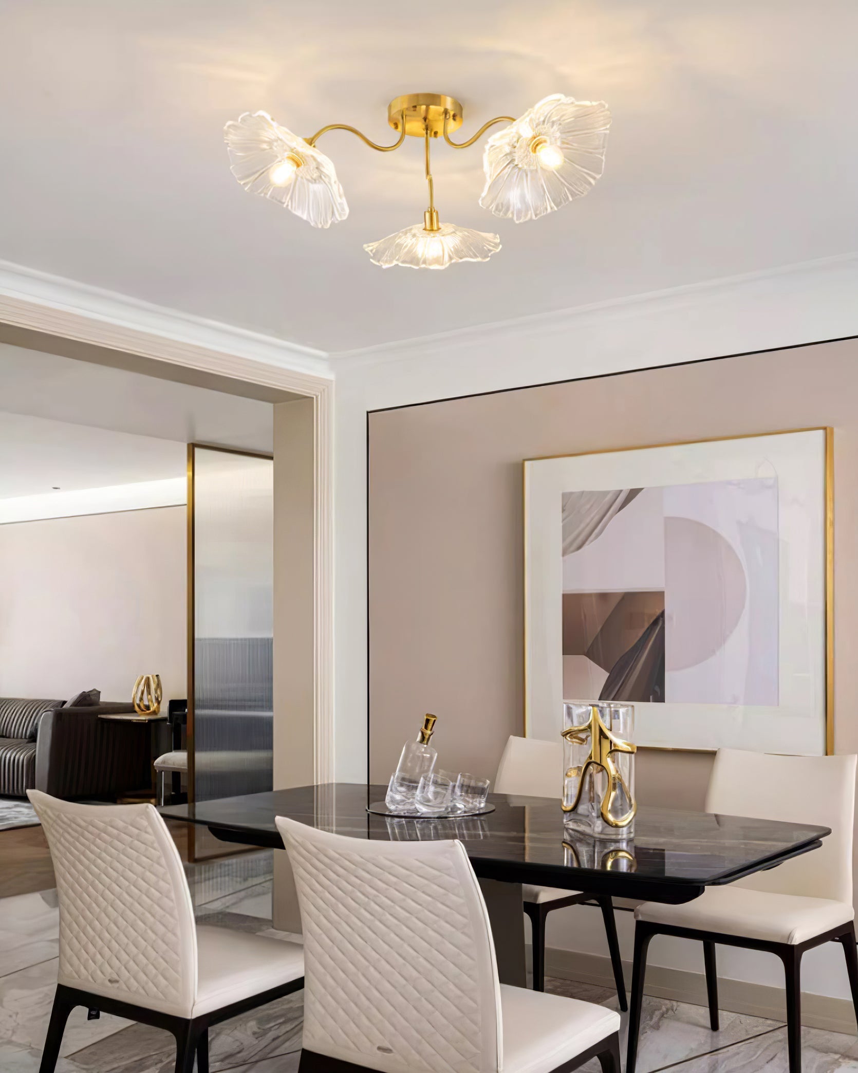 Solara Ceiling Lamp Leaf Glass with Brass Elegant-Neutral Decor