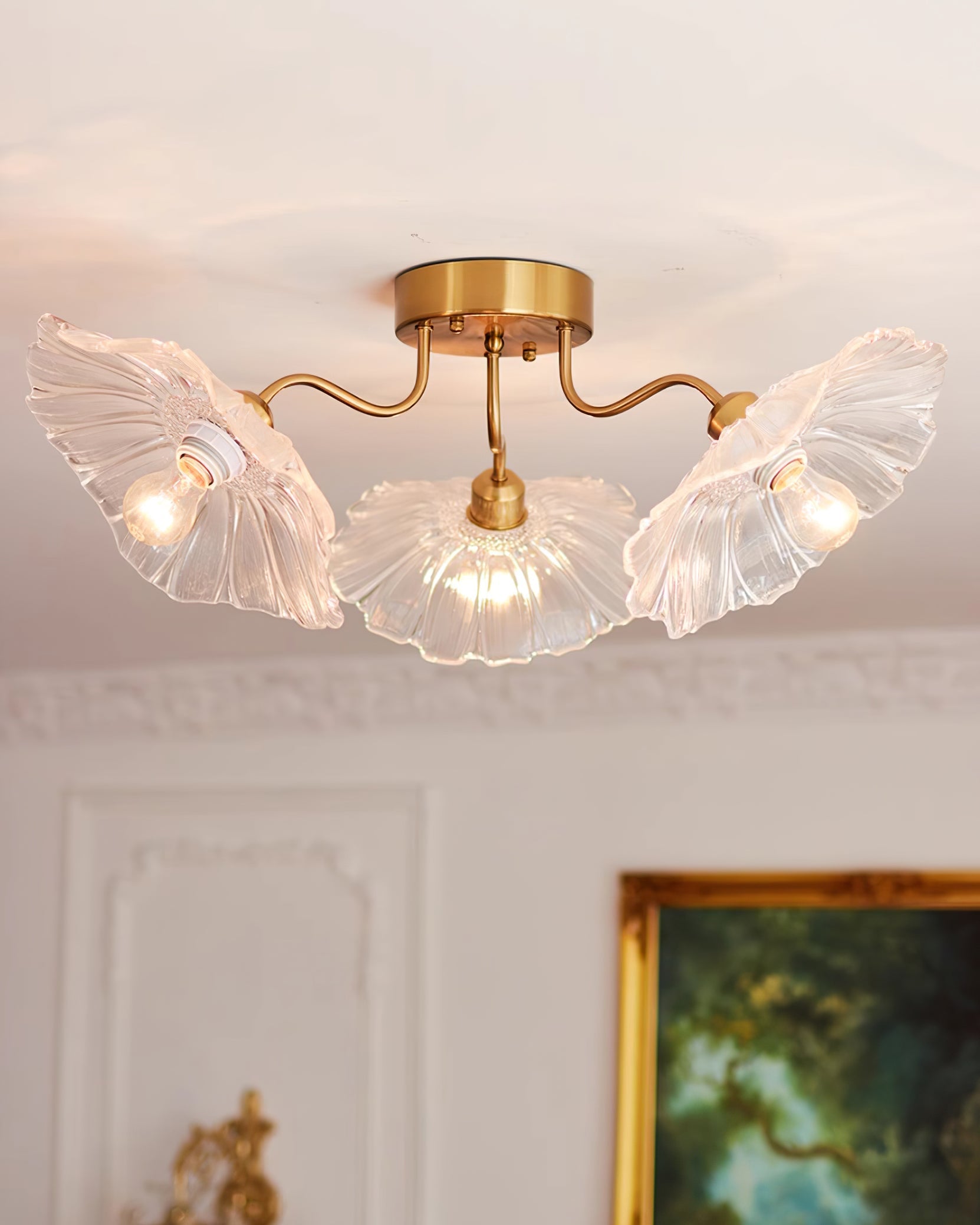 Solara Ceiling Lamp Leaf Glass with Brass Elegant-Neutral Decor