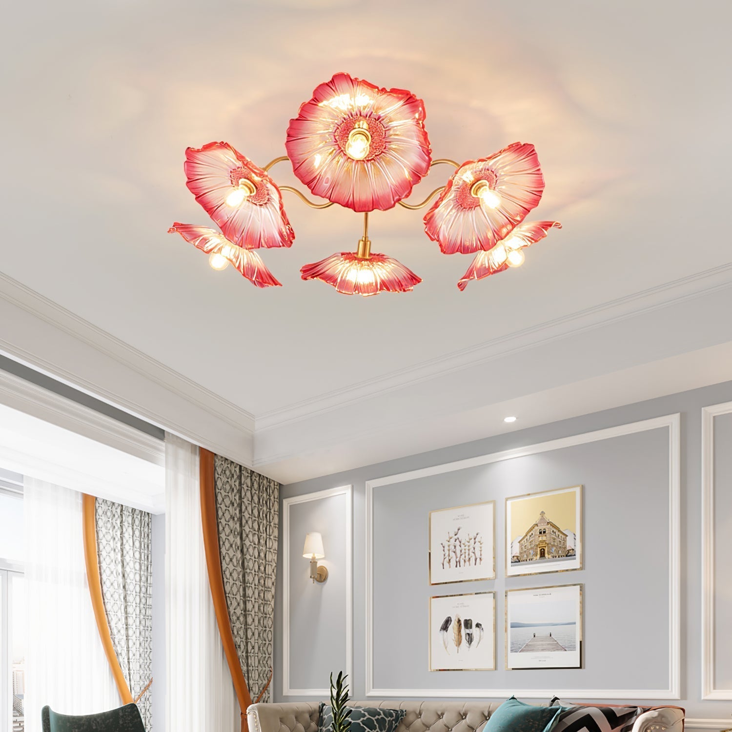 Solara Ceiling Lamp Leaf Glass with Brass Elegant-Neutral Decor