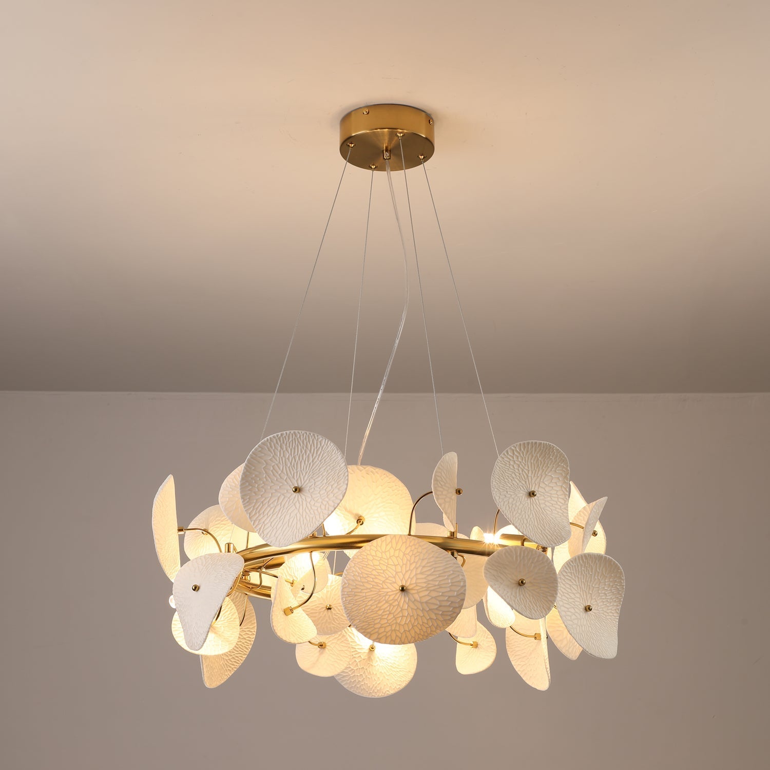 Jorlen Modern Elegance Petal Ceramic Chandelier-Neutral Decor