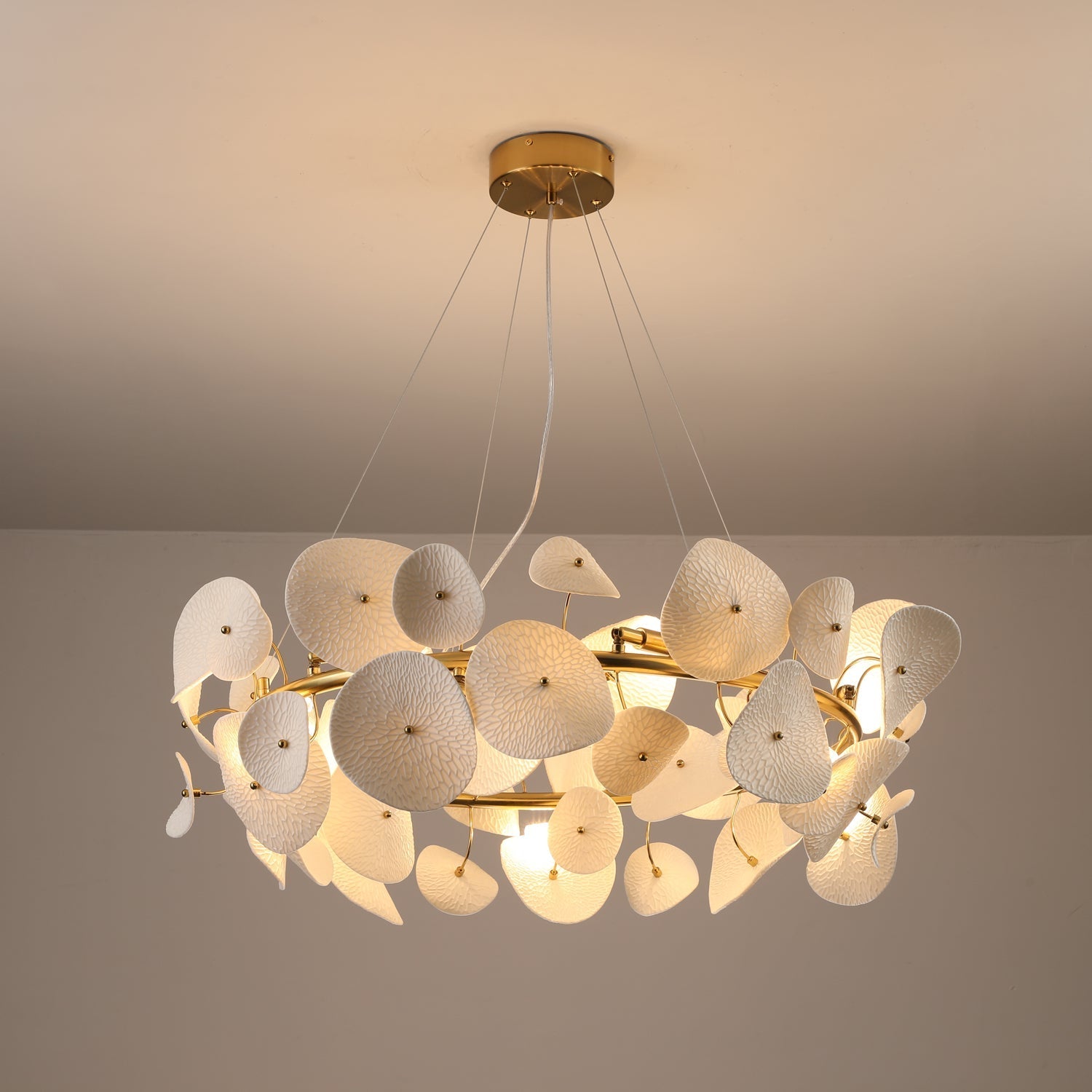 Jorlen Modern Elegance Petal Ceramic Chandelier-Neutral Decor