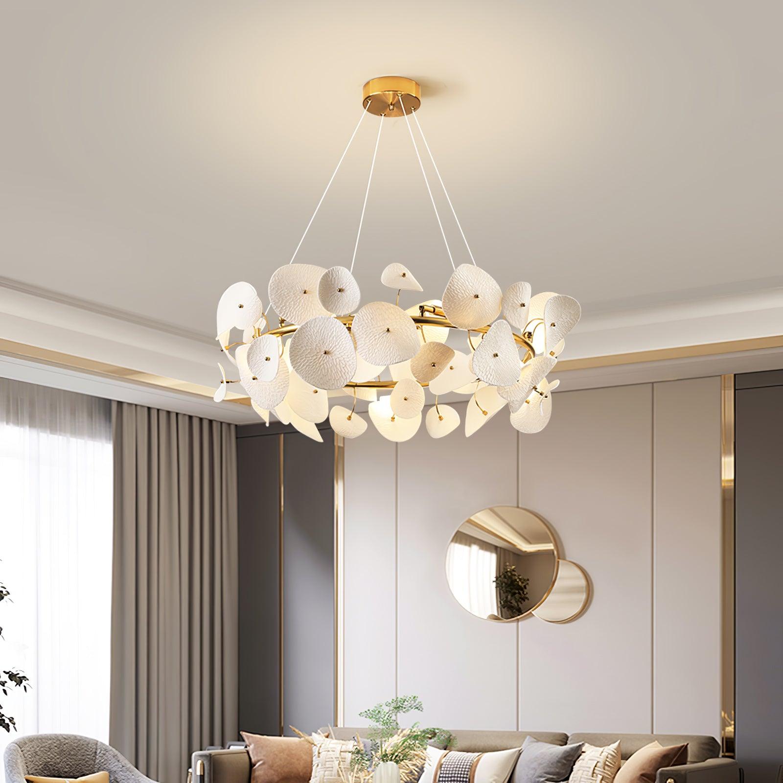 Jorlen Modern Elegance Petal Ceramic Chandelier-Neutral Decor