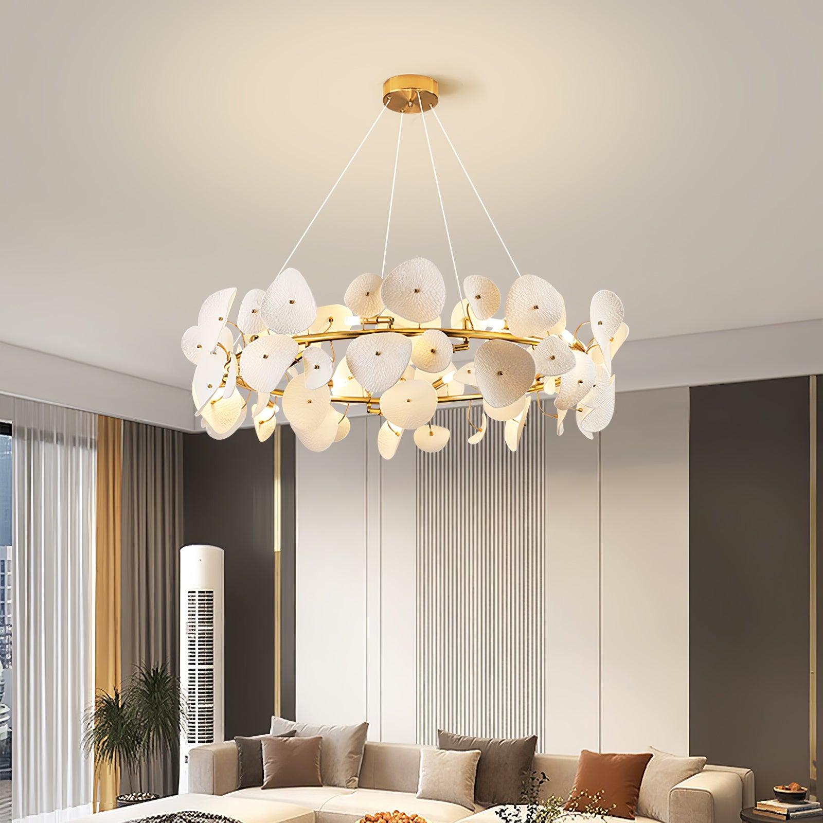 Jorlen Modern Elegance Petal Ceramic Chandelier-Neutral Decor