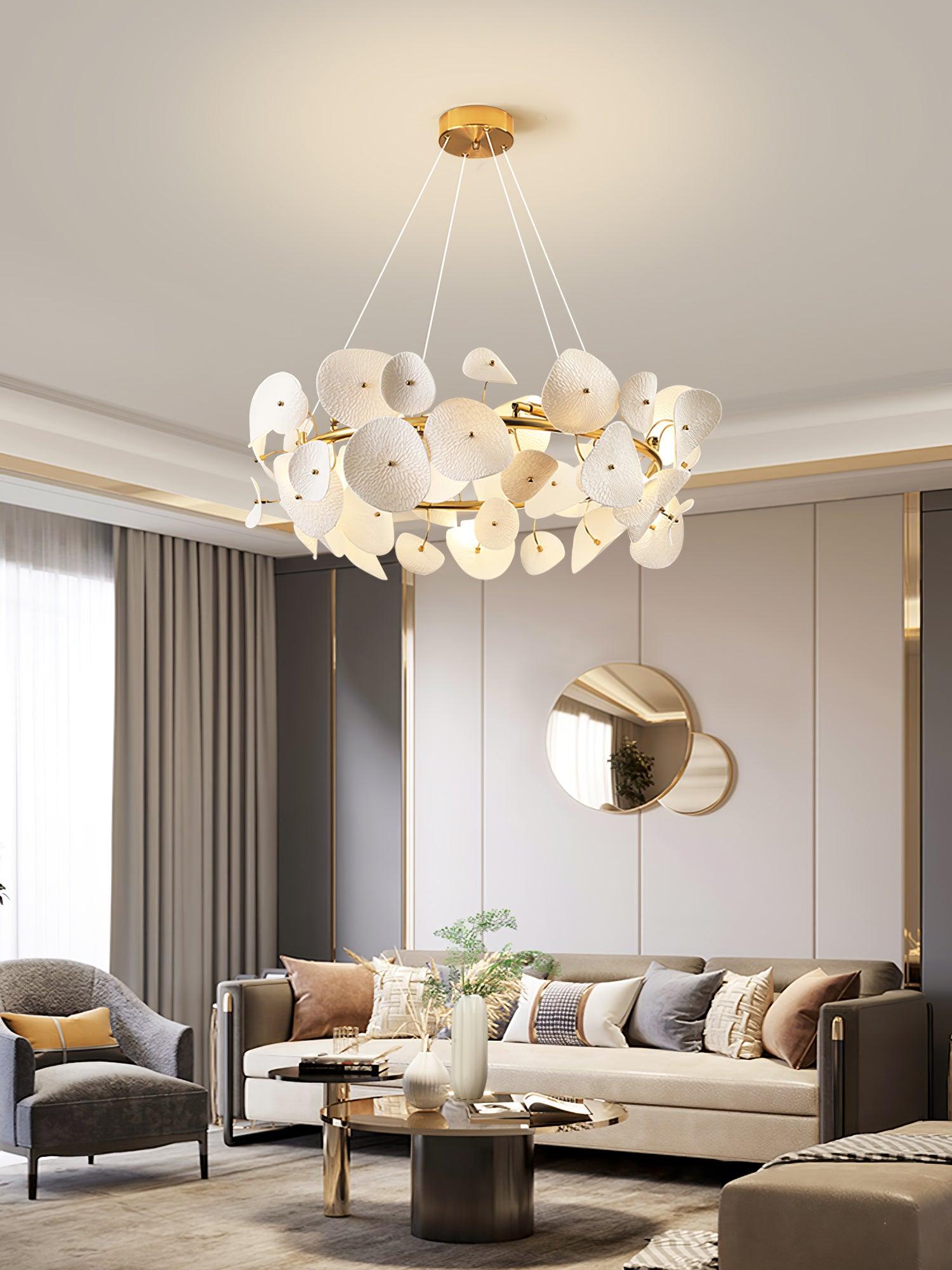 Jorlen Modern Elegance Petal Ceramic Chandelier-Neutral Decor