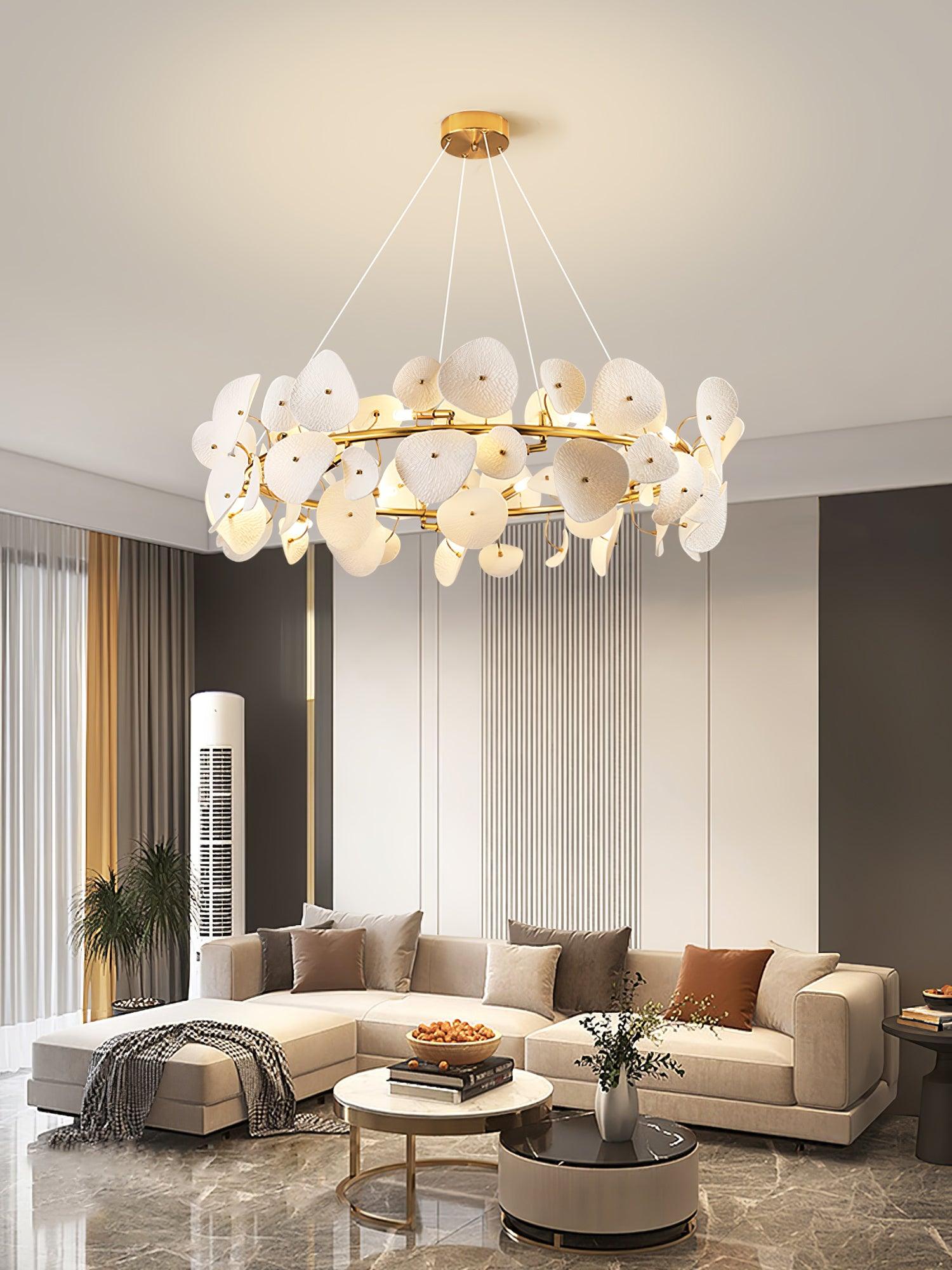Jorlen Modern Elegance Petal Ceramic Chandelier-Neutral Decor