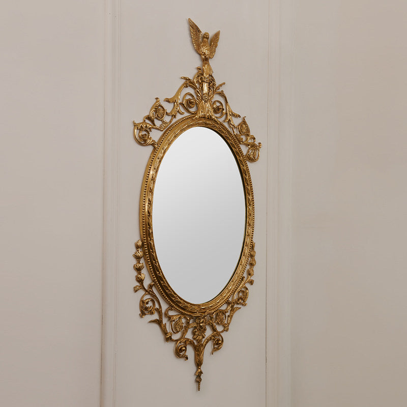 Dimensional view showing the open framework of the mirror's design.