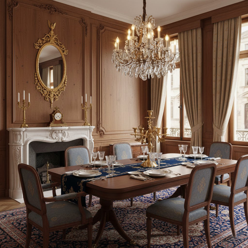 The Louis wall mirror in a living room setting above a console table.