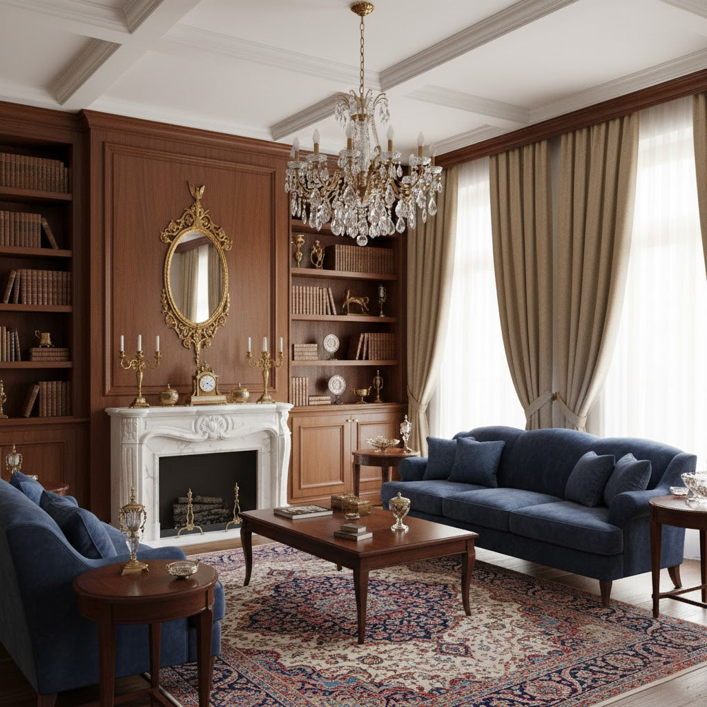 Full view of the elegant Louis brass oval mirror against a light background.