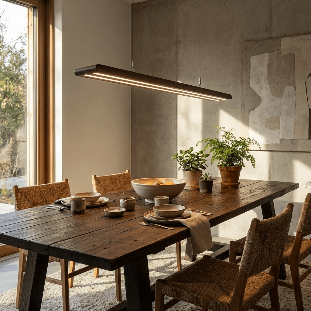 Louvered Wood Linear Pendant Light-Neutral Decor