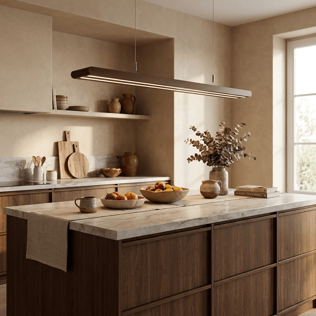 Louvered Wood Linear Pendant Light-Neutral Decor