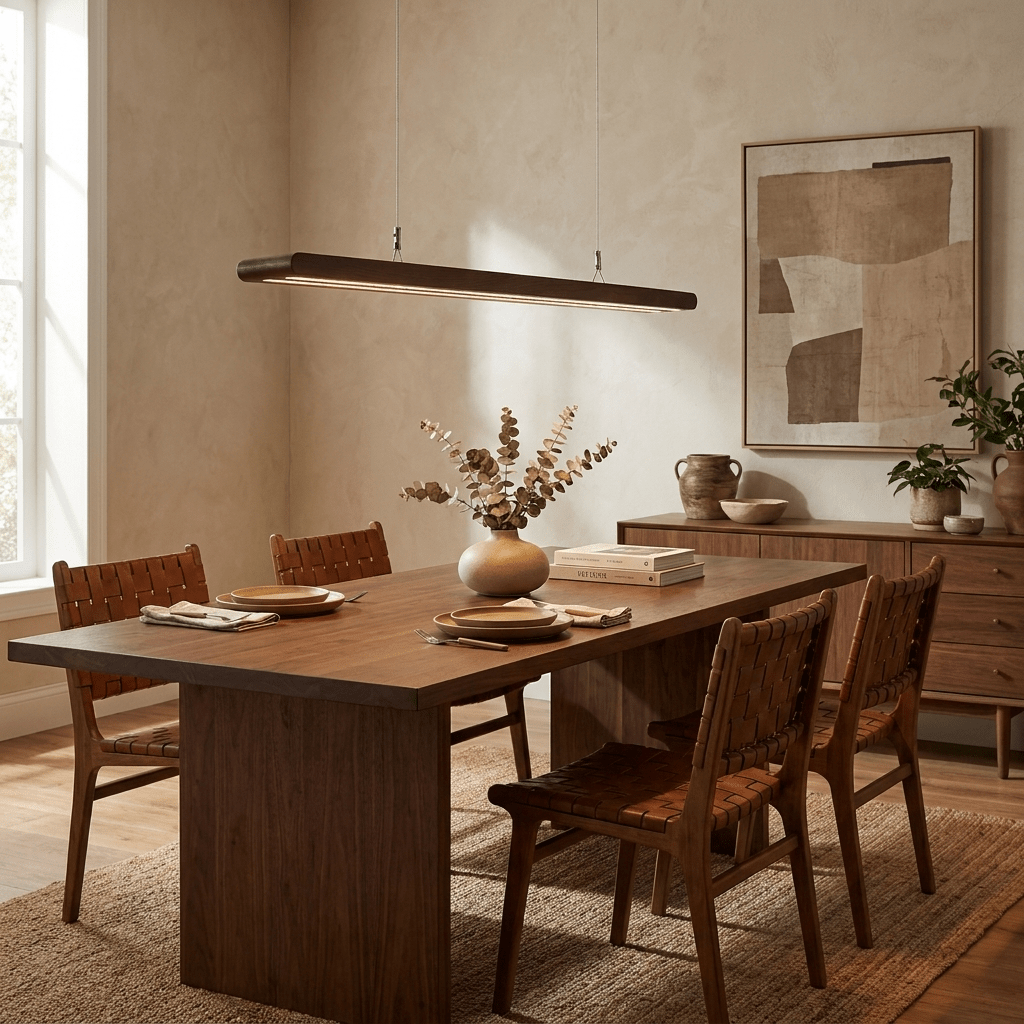 Louvered Wood Linear Pendant Light-Neutral Decor