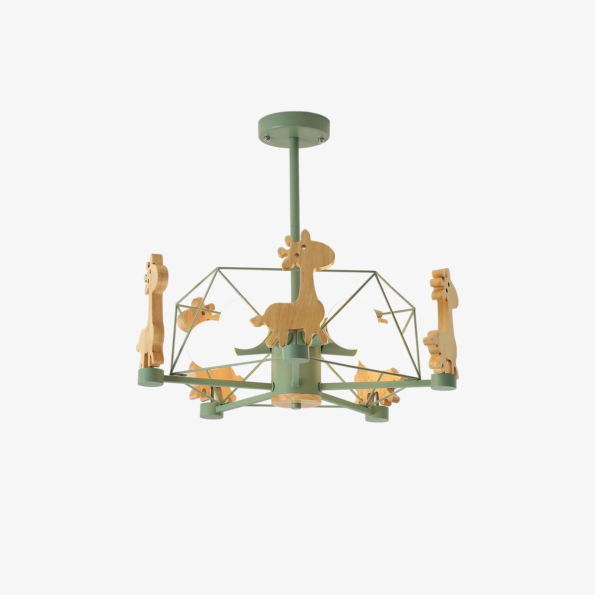 Develo Chandelier Lovely Deer Wooden Green & Pink-Neutral Decor