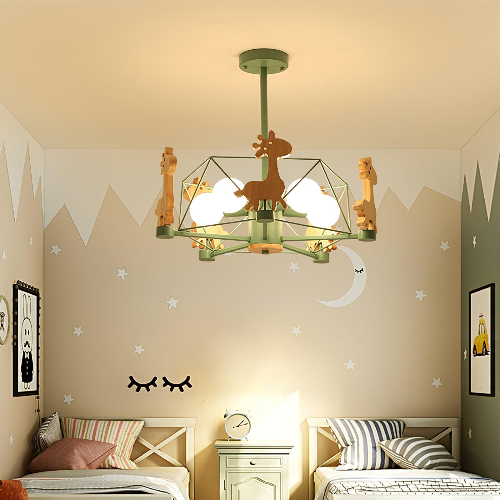 Develo Chandelier Lovely Deer Wooden Green & Pink-Neutral Decor