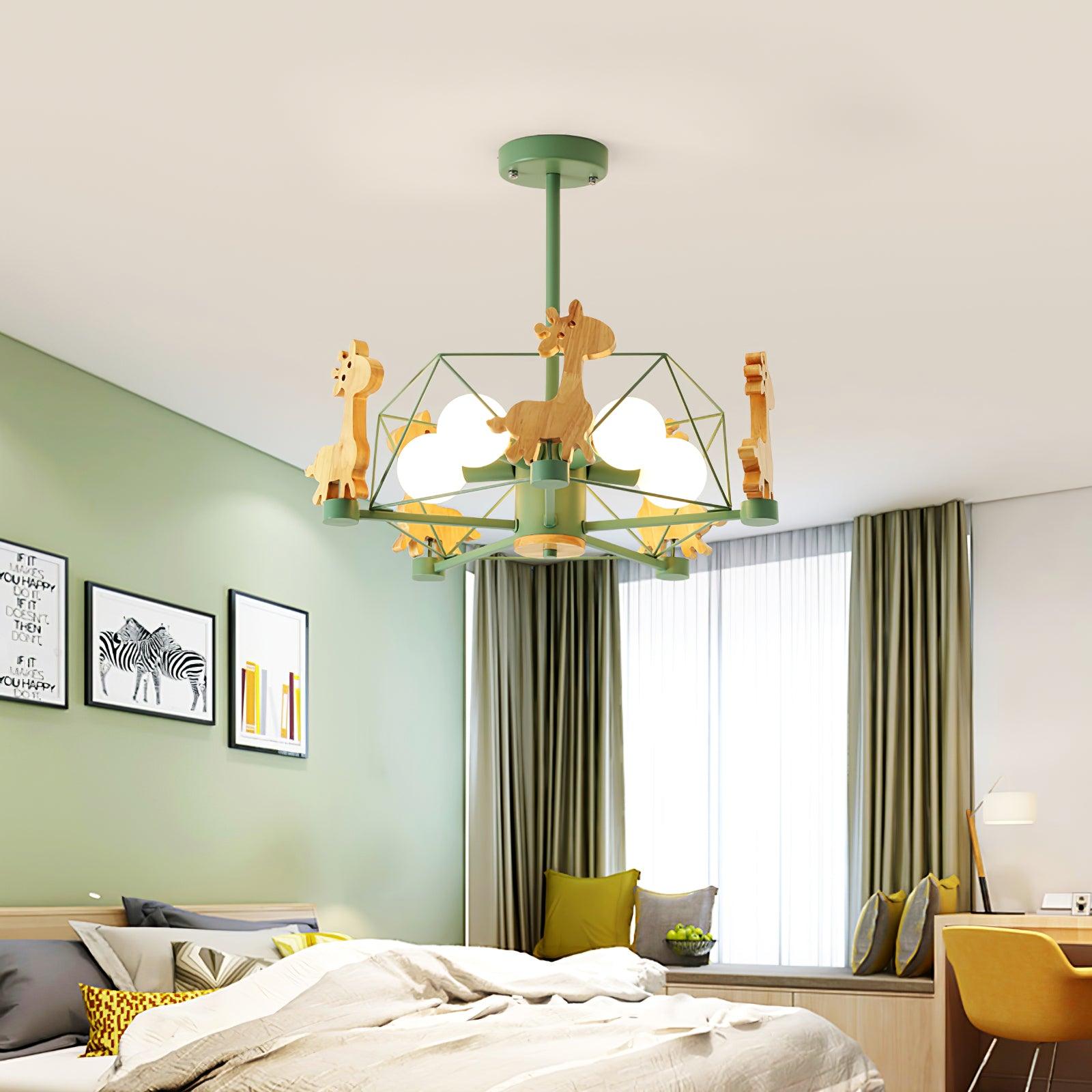 Develo Chandelier Lovely Deer Wooden Green & Pink-Neutral Decor