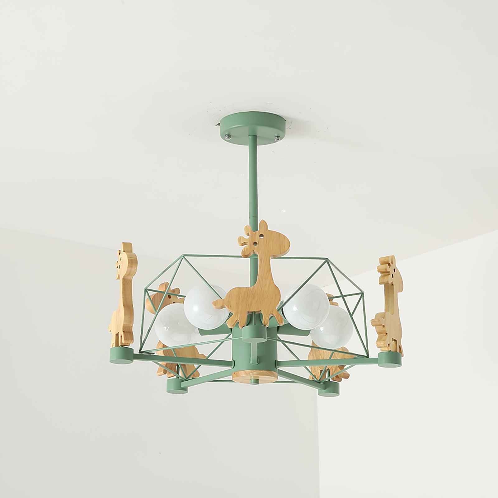 Develo Chandelier Lovely Deer Wooden Green & Pink-Neutral Decor