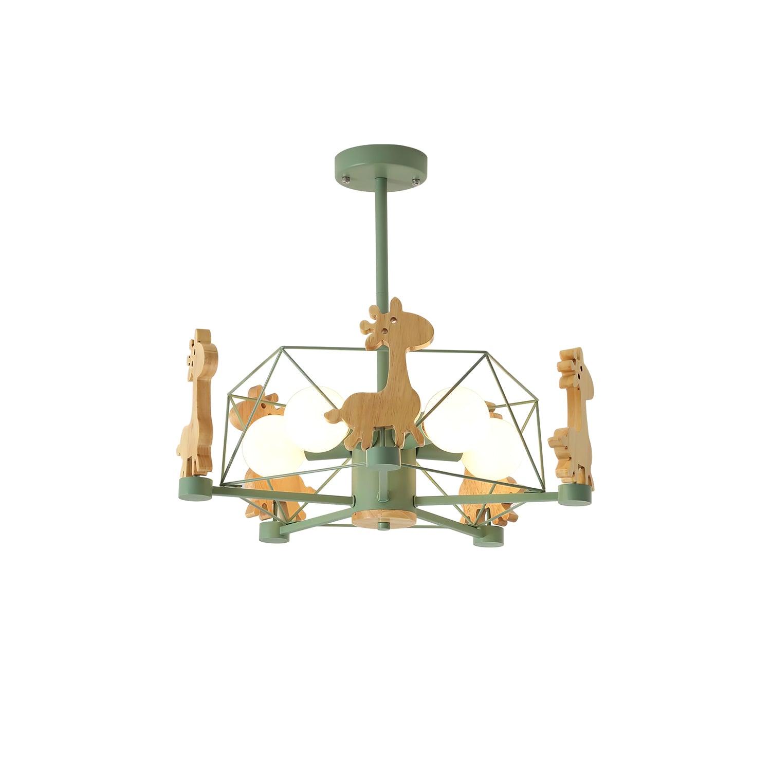 Develo Chandelier Lovely Deer Wooden Green & Pink-Neutral Decor