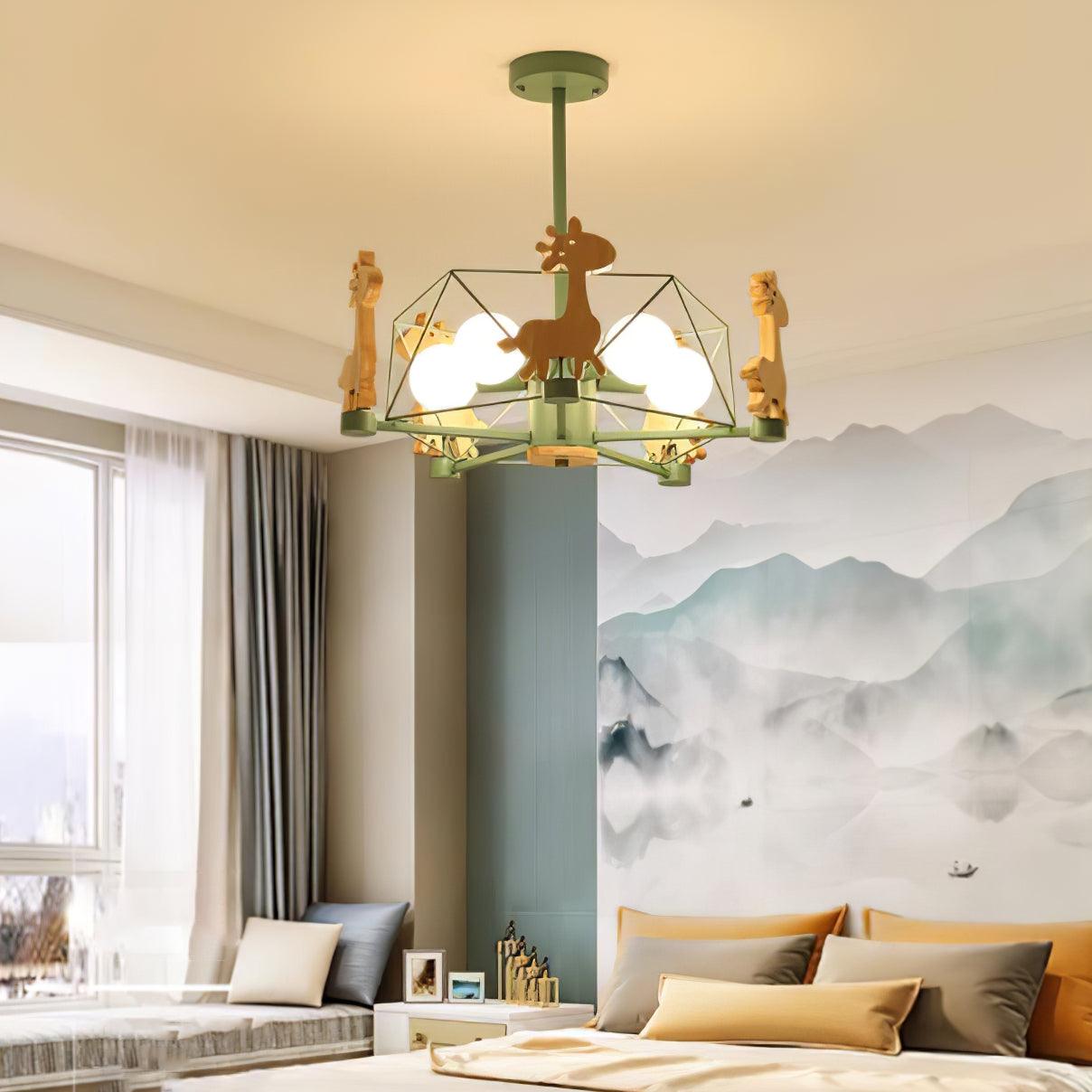 Develo Chandelier Lovely Deer Wooden Green & Pink-Neutral Decor
