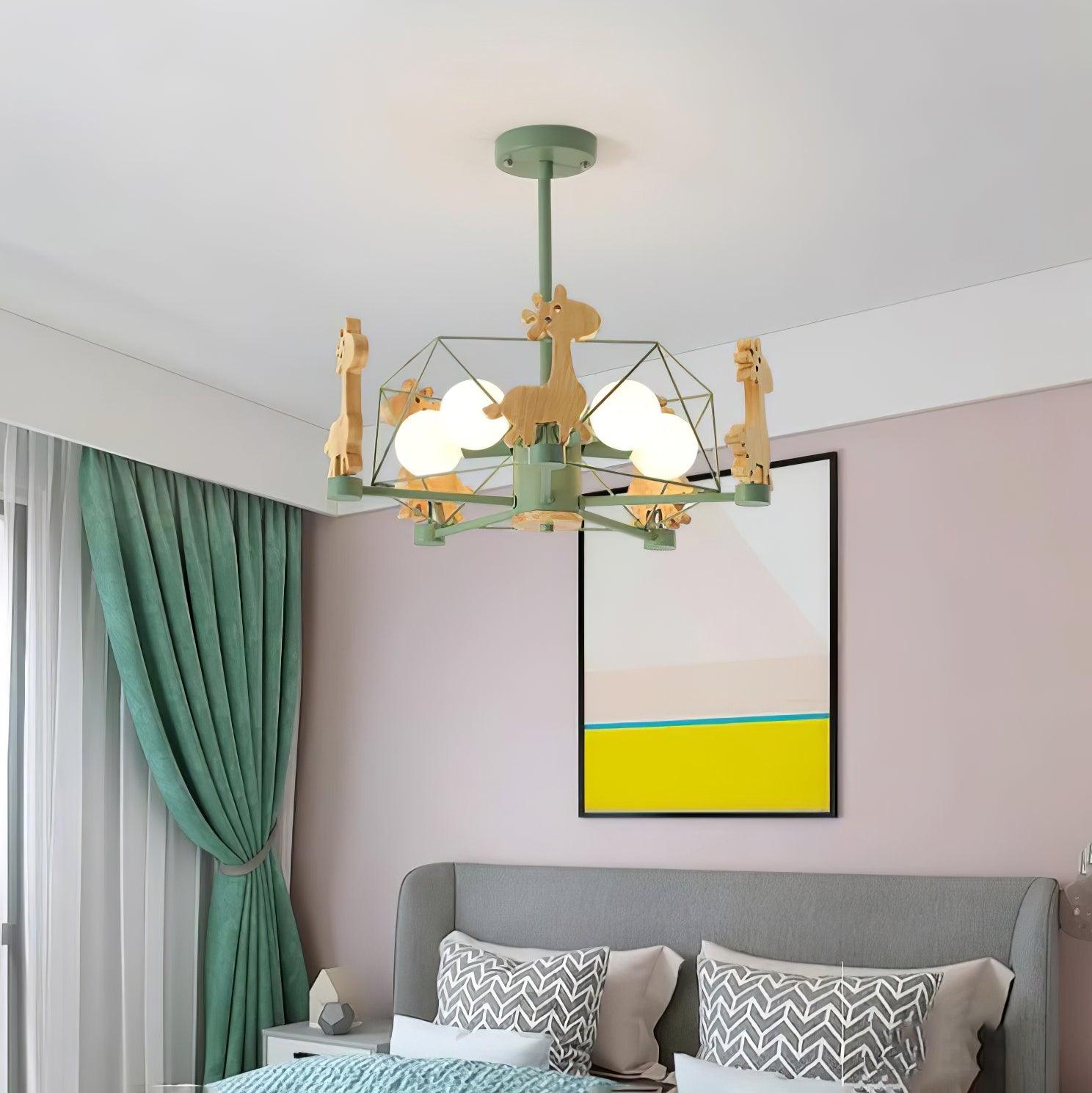 Develo Chandelier Lovely Deer Wooden Green & Pink-Neutral Decor