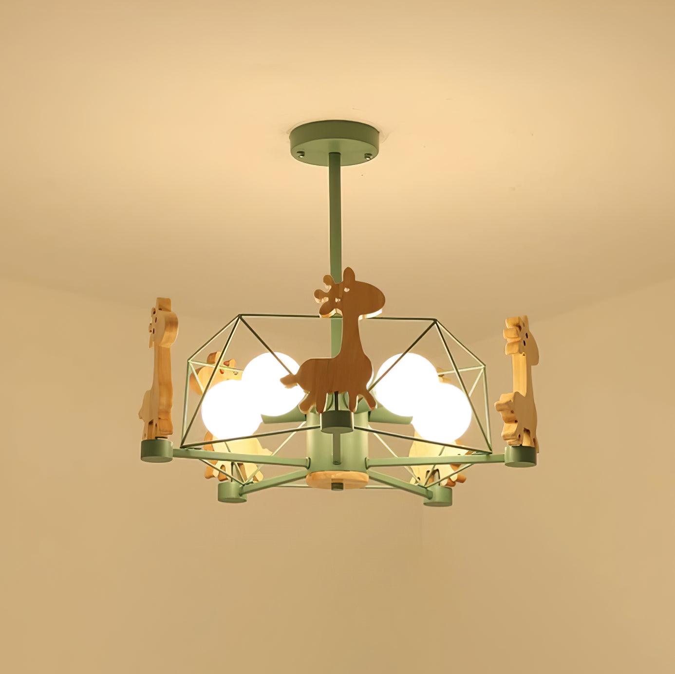 Develo Chandelier Lovely Deer Wooden Green & Pink-Neutral Decor