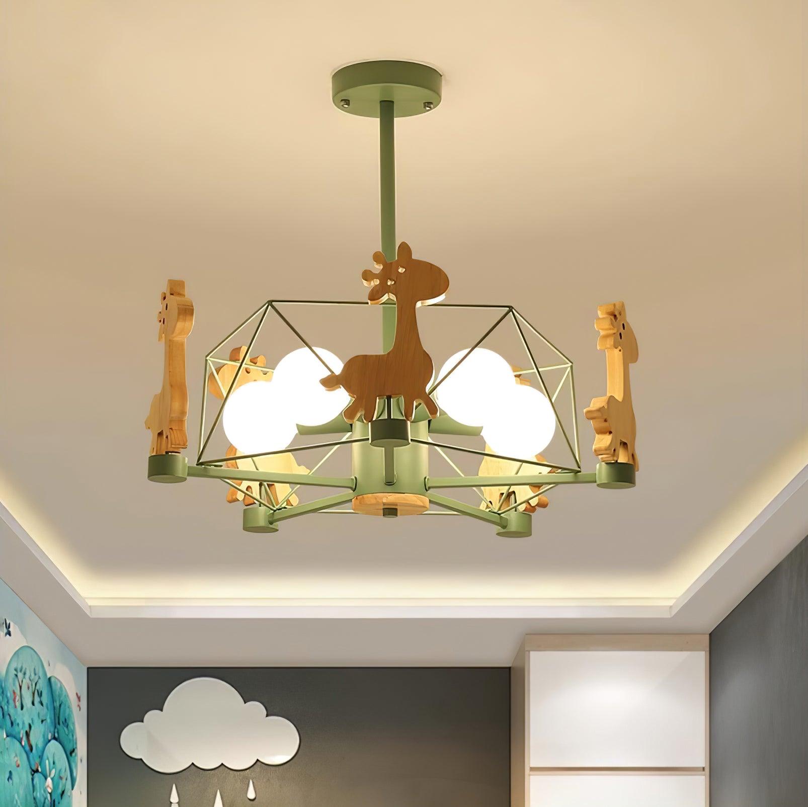 Develo Chandelier Lovely Deer Wooden Green & Pink-Neutral Decor