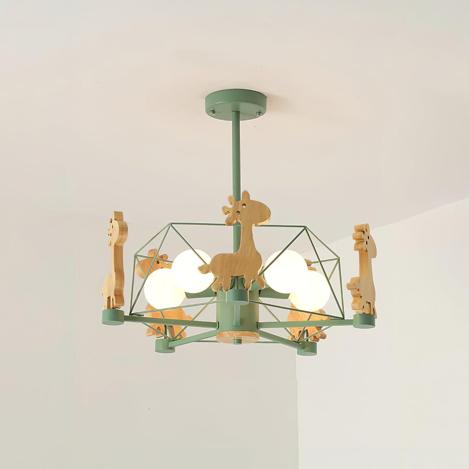 Develo Chandelier Lovely Deer Wooden Green & Pink-Neutral Decor