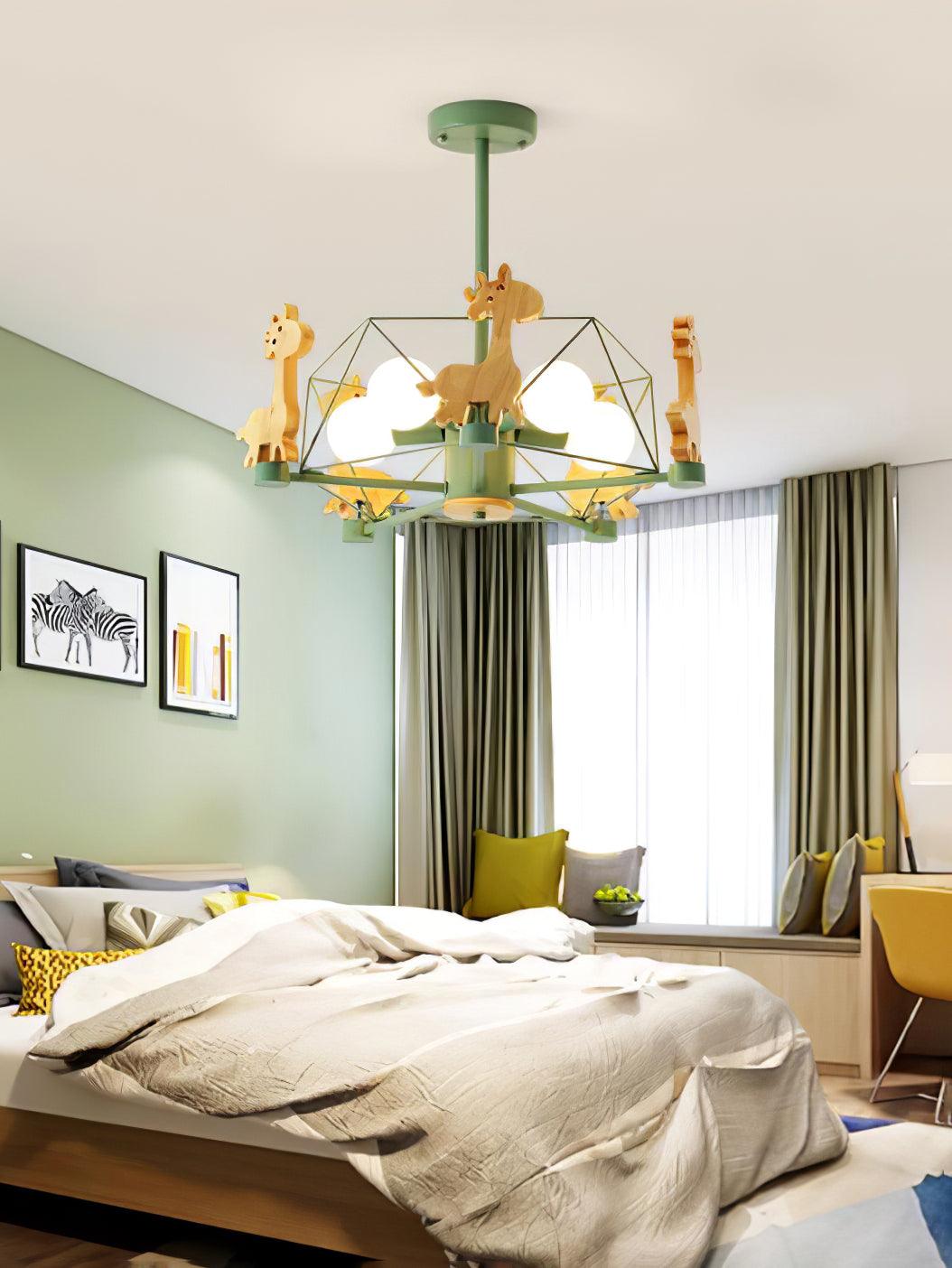 Develo Chandelier Lovely Deer Wooden Green & Pink-Neutral Decor