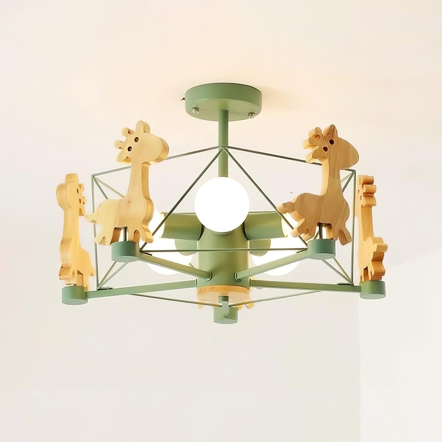 Develo Chandelier Lovely Deer Wooden Green & Pink-Neutral Decor
