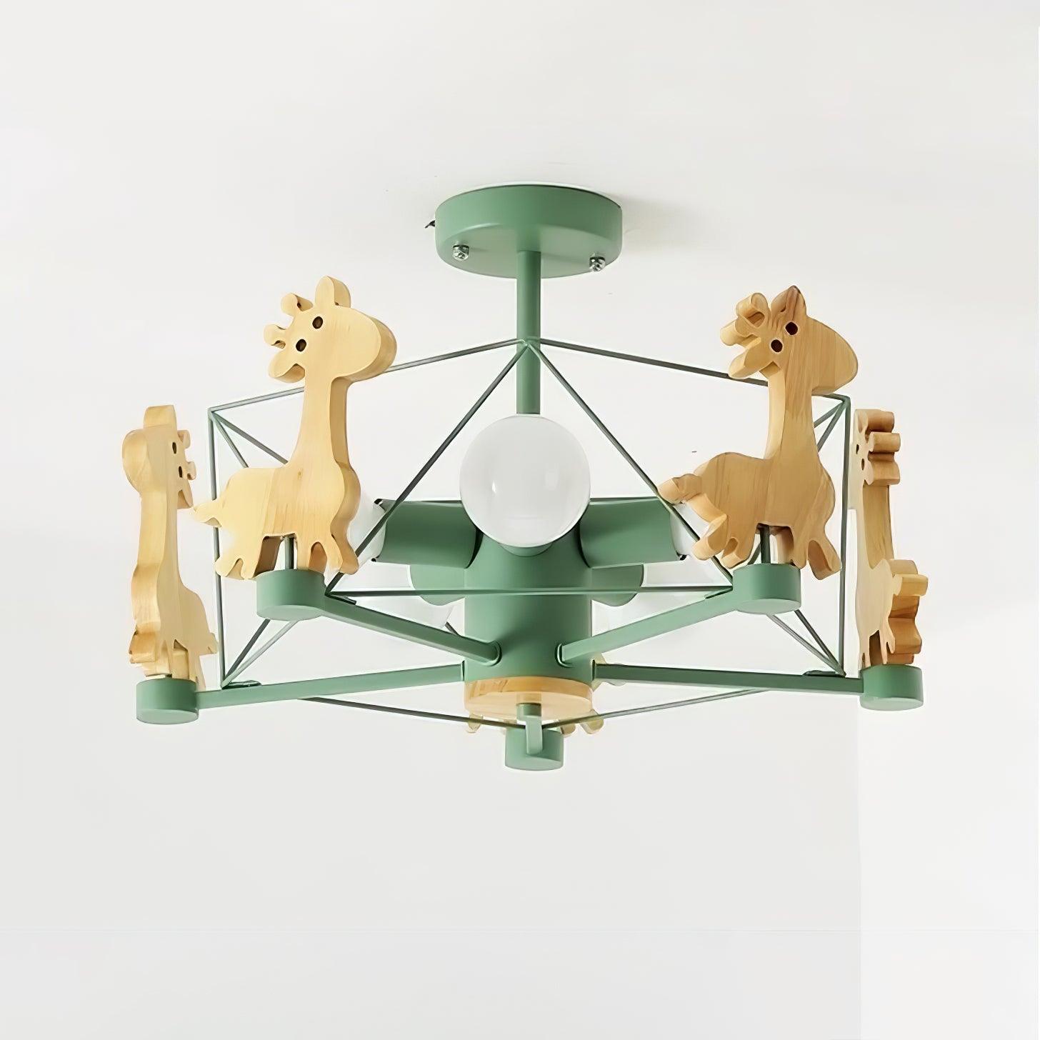 Develo Chandelier Lovely Deer Wooden Green & Pink-Neutral Decor