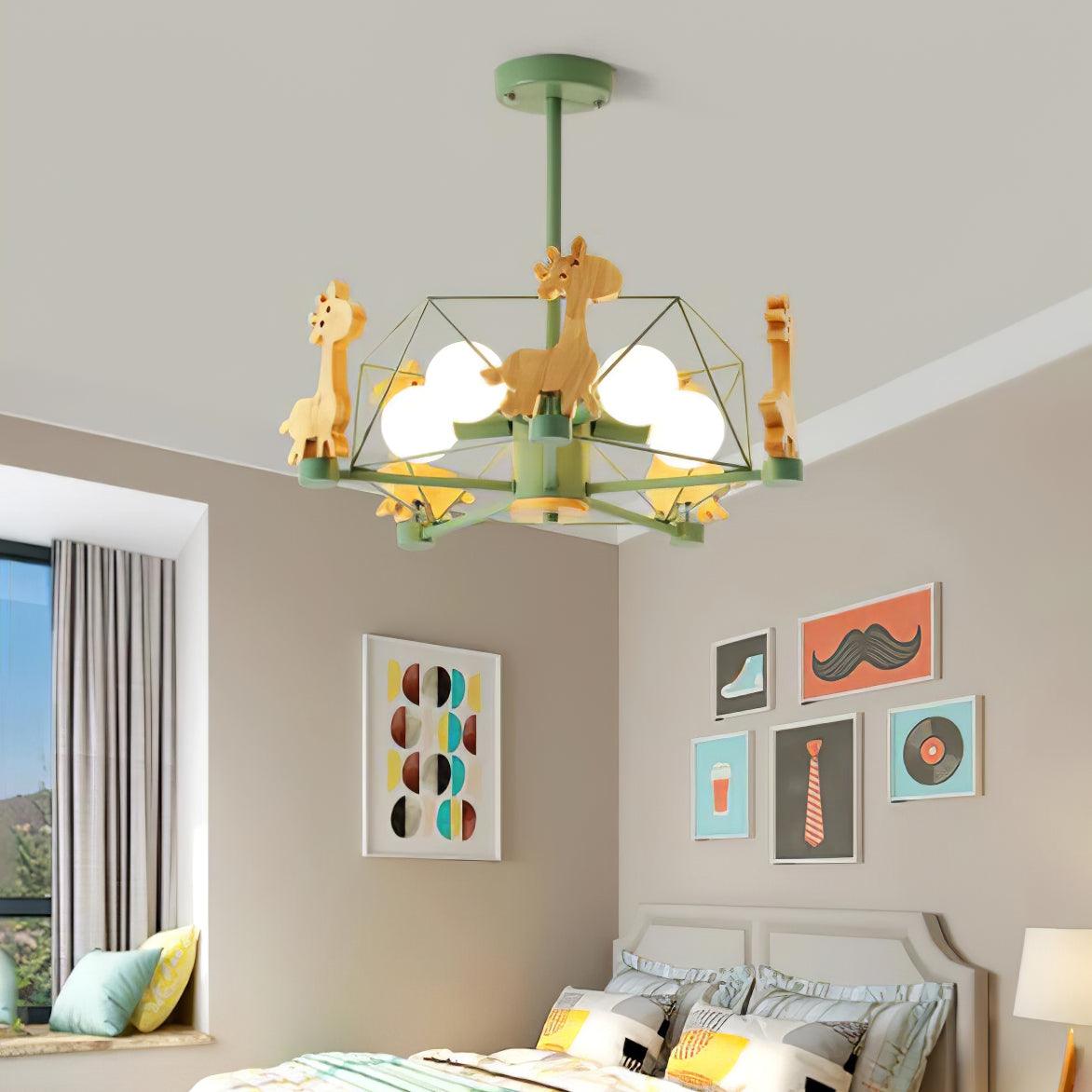 Develo Chandelier Lovely Deer Wooden Green & Pink-Neutral Decor