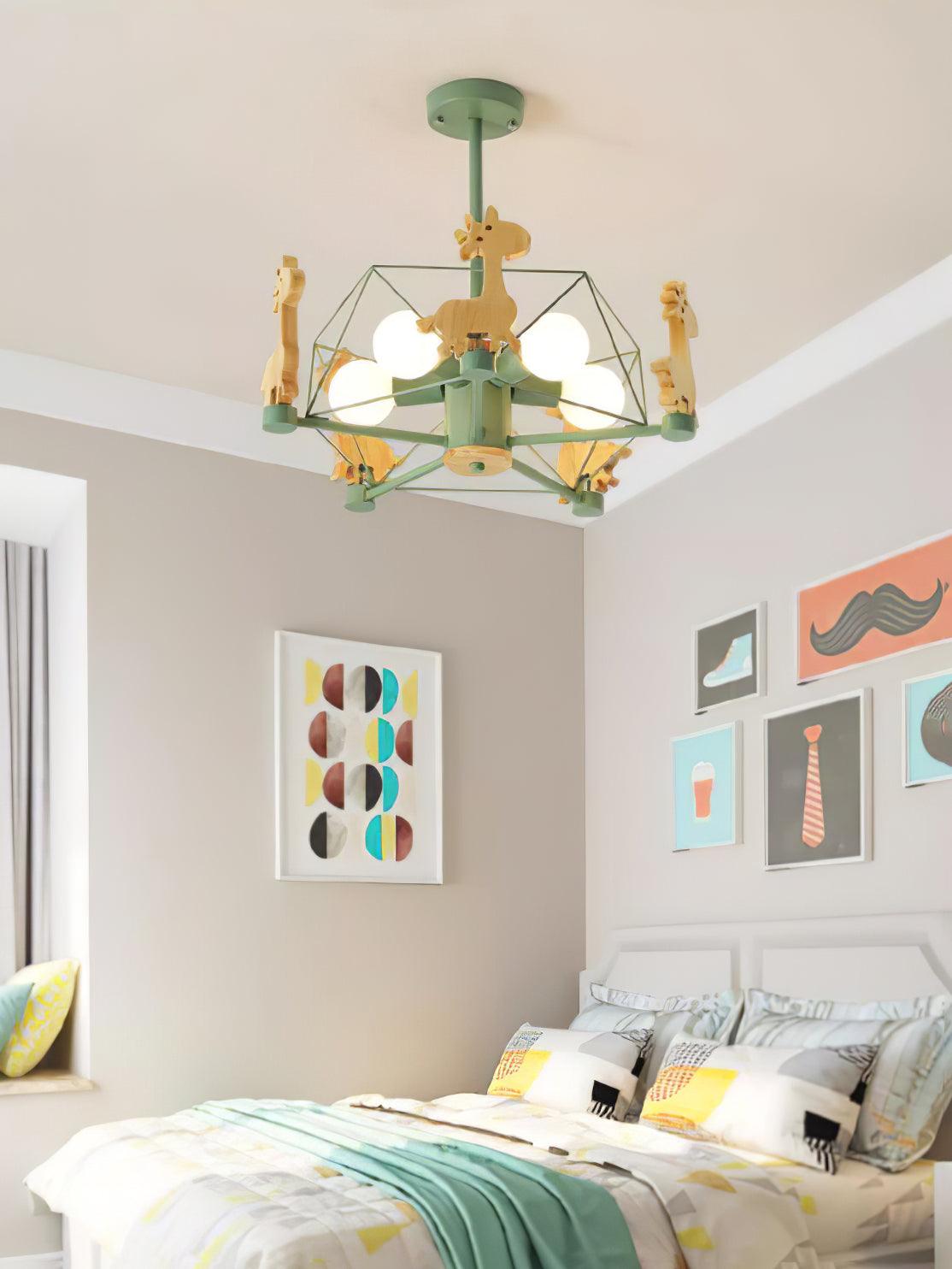 Develo Chandelier Lovely Deer Wooden Green & Pink-Neutral Decor