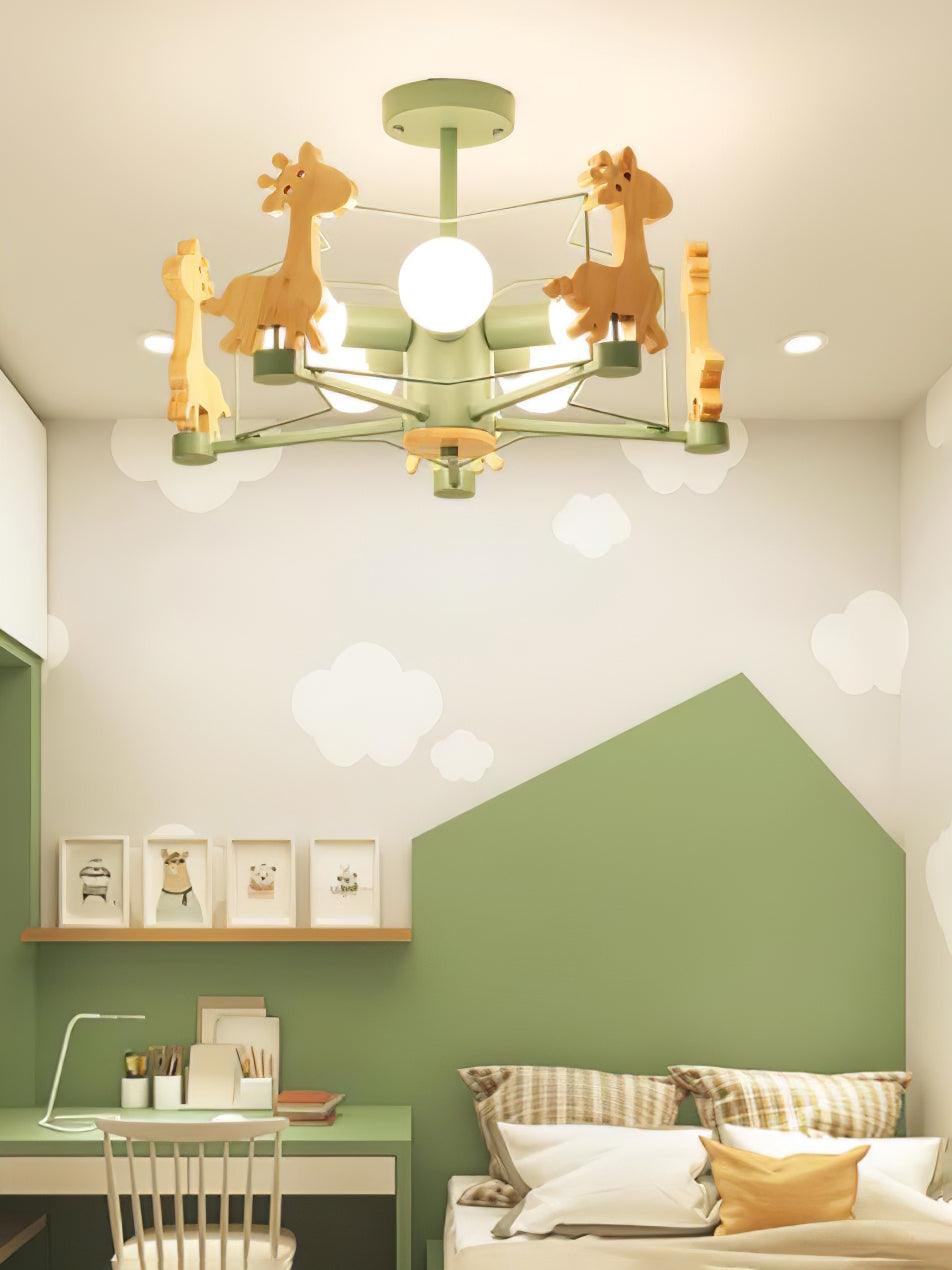 Develo Chandelier Lovely Deer Wooden Green & Pink-Neutral Decor