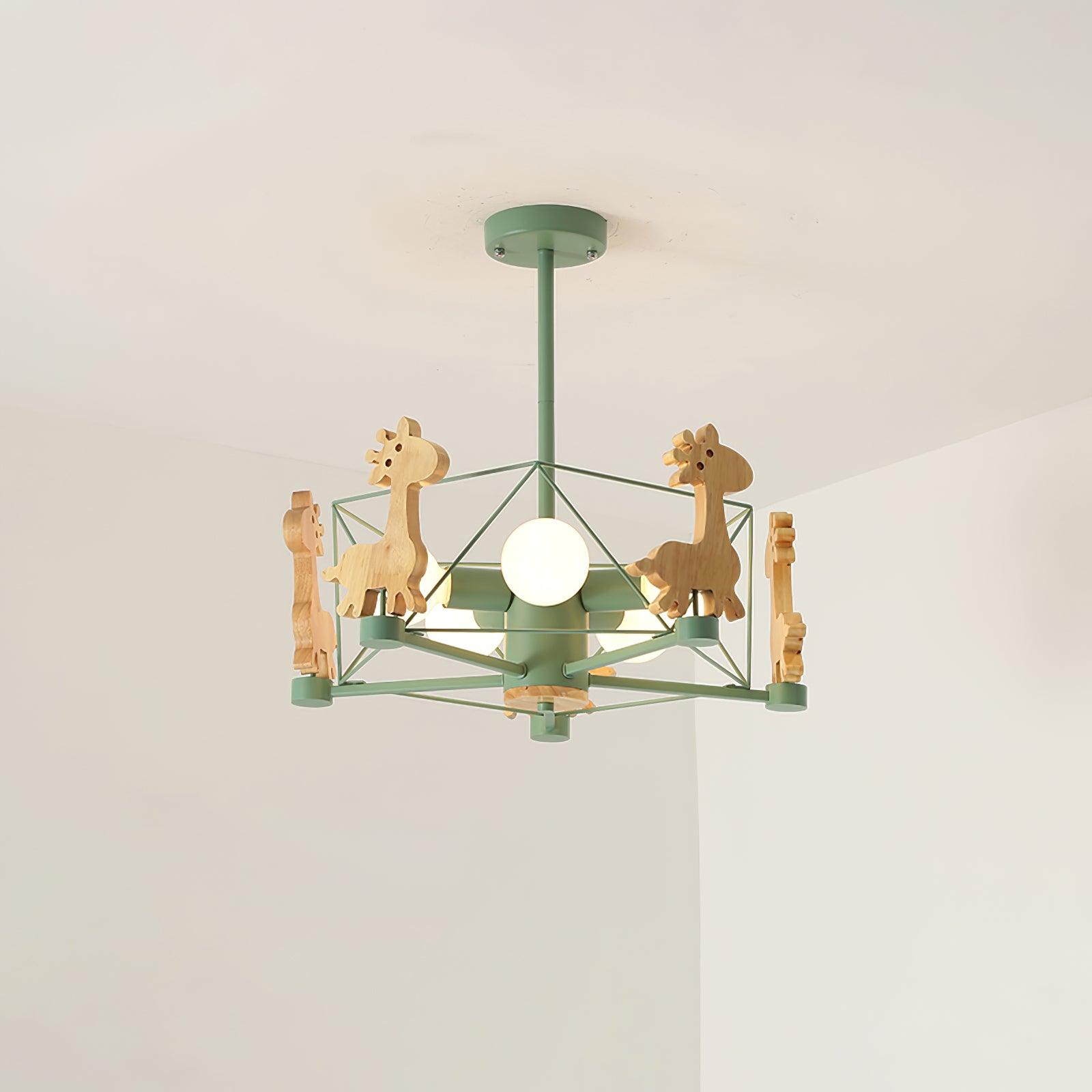 Develo Chandelier Lovely Deer Wooden Green & Pink-Neutral Decor