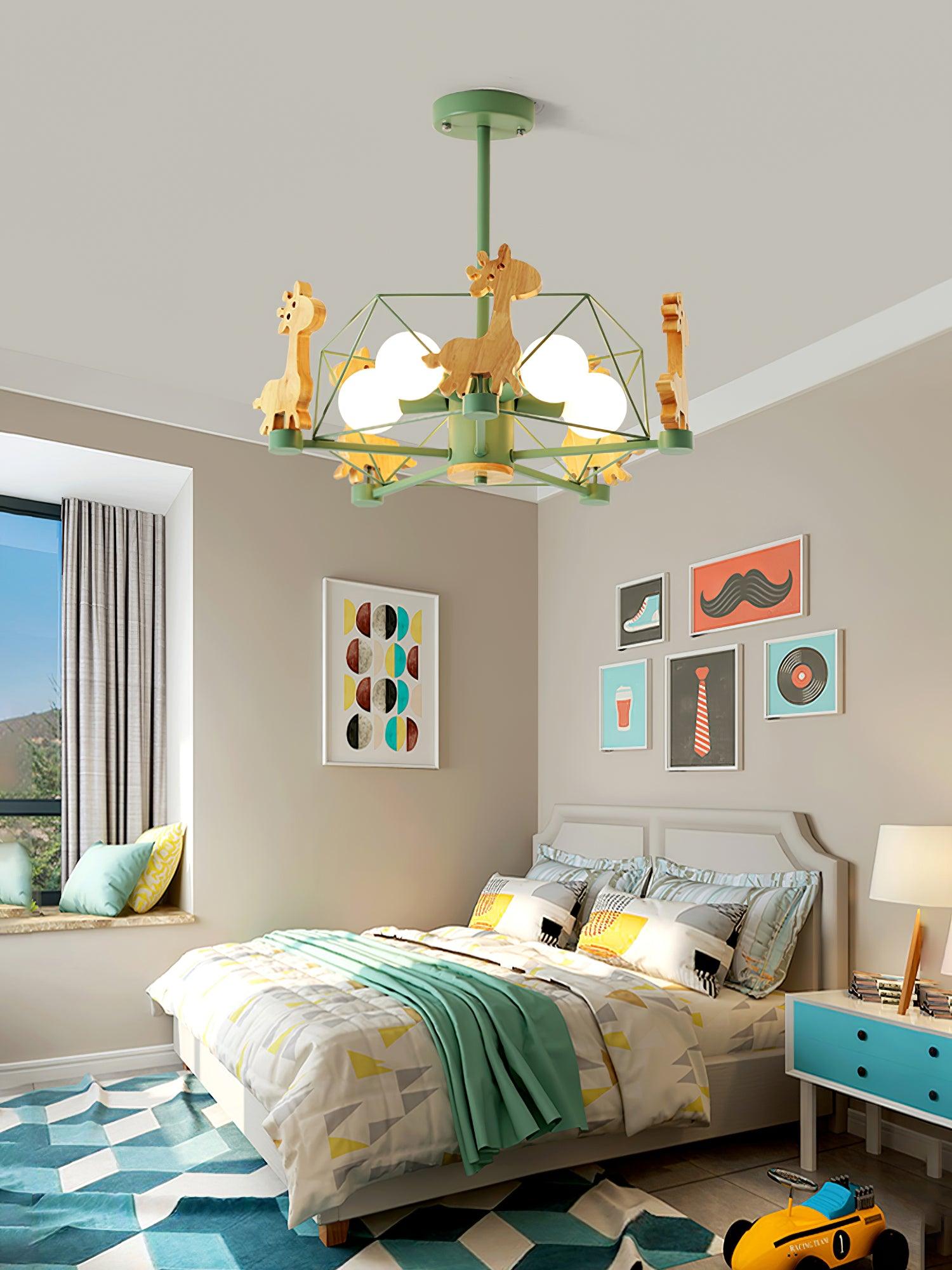 Develo Chandelier Lovely Deer Wooden Green & Pink-Neutral Decor