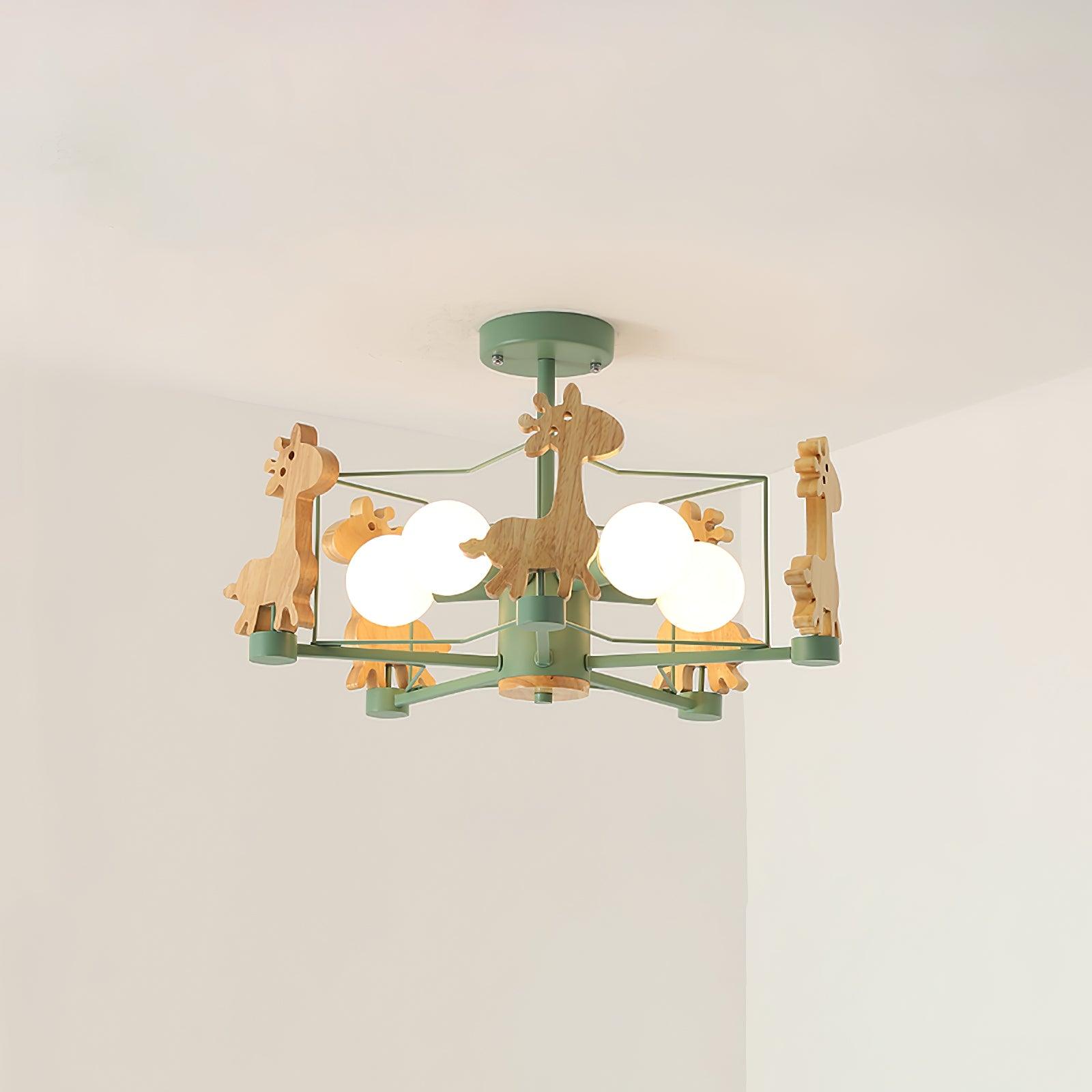 Develo Chandelier Lovely Deer Wooden Green & Pink-Neutral Decor