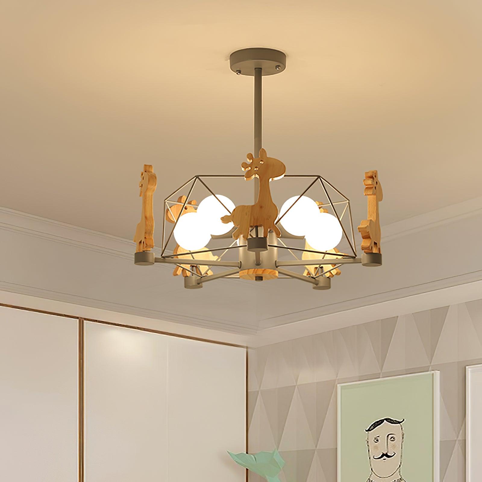 Develo Chandelier Lovely Deer Wooden Green & Pink-Neutral Decor