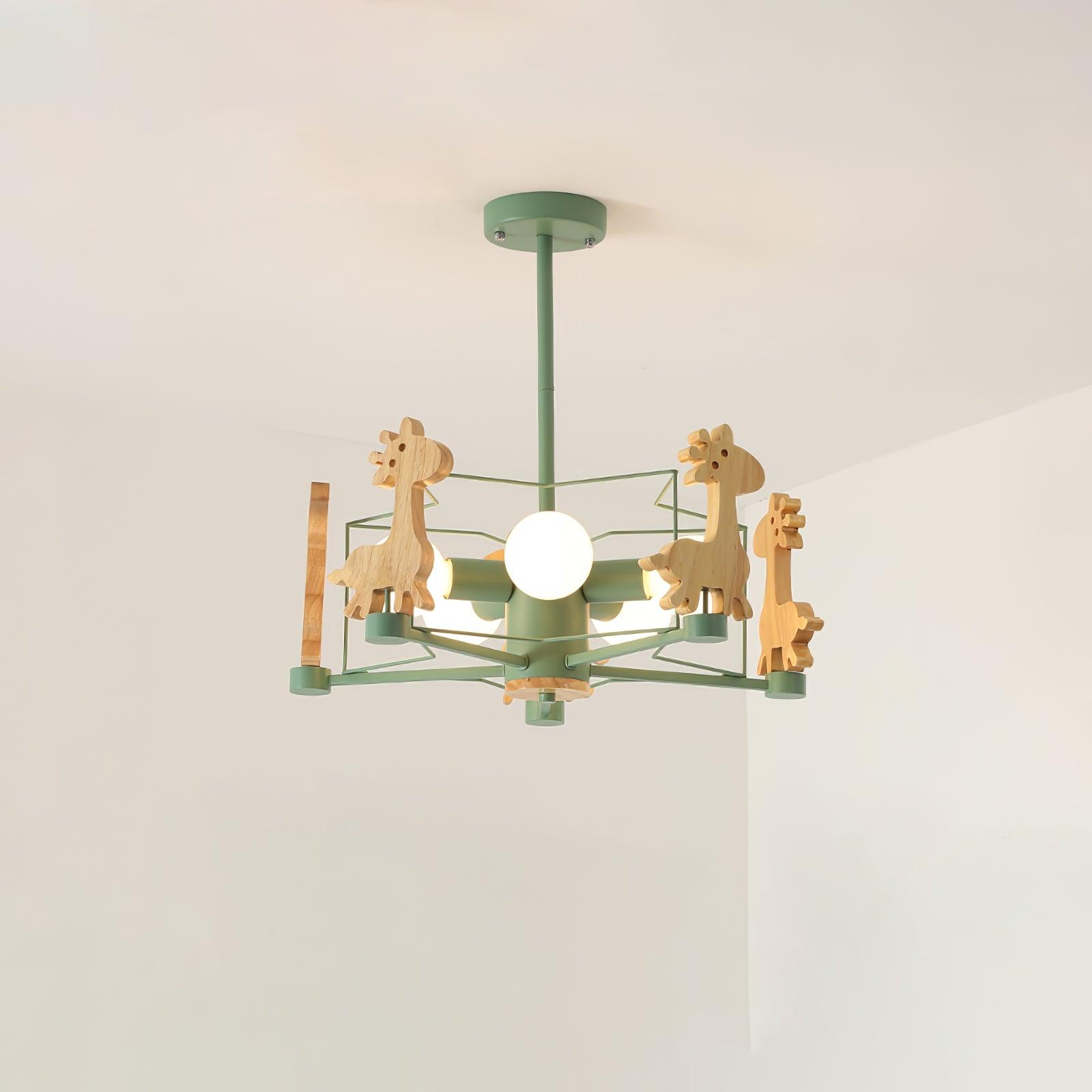 Develo Chandelier Lovely Deer Wooden Green & Pink-Neutral Decor