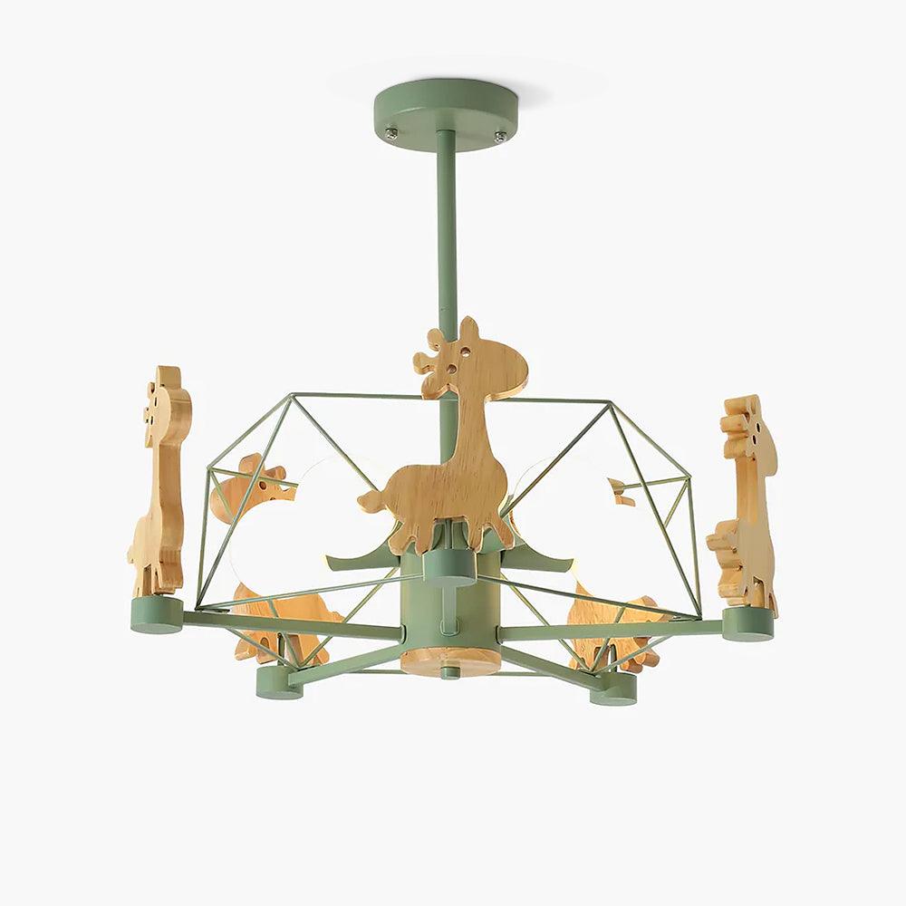 Develo Chandelier Lovely Deer Wooden Green & Pink-Neutral Decor