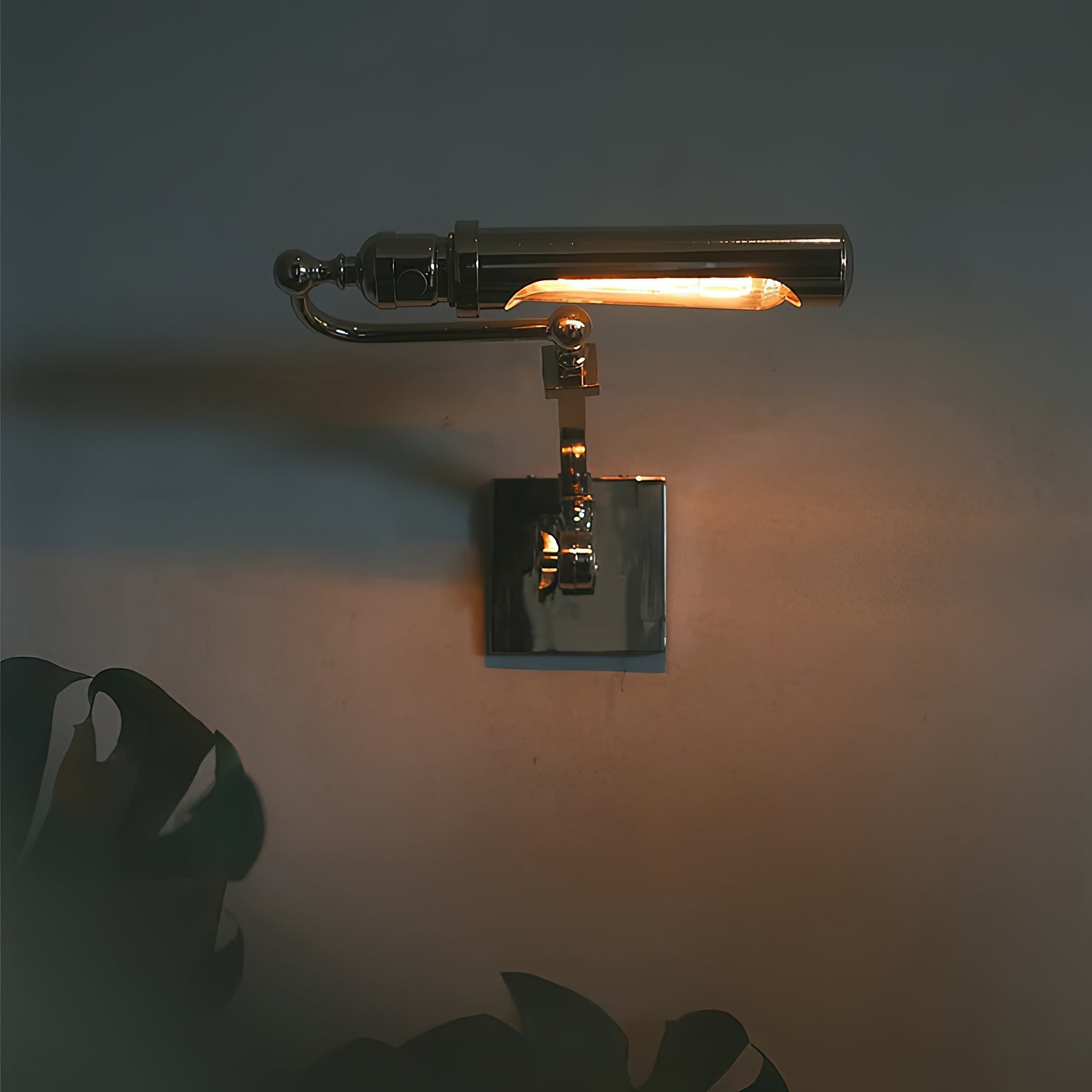 Detail shot of the metal lamp body and chrome finish.