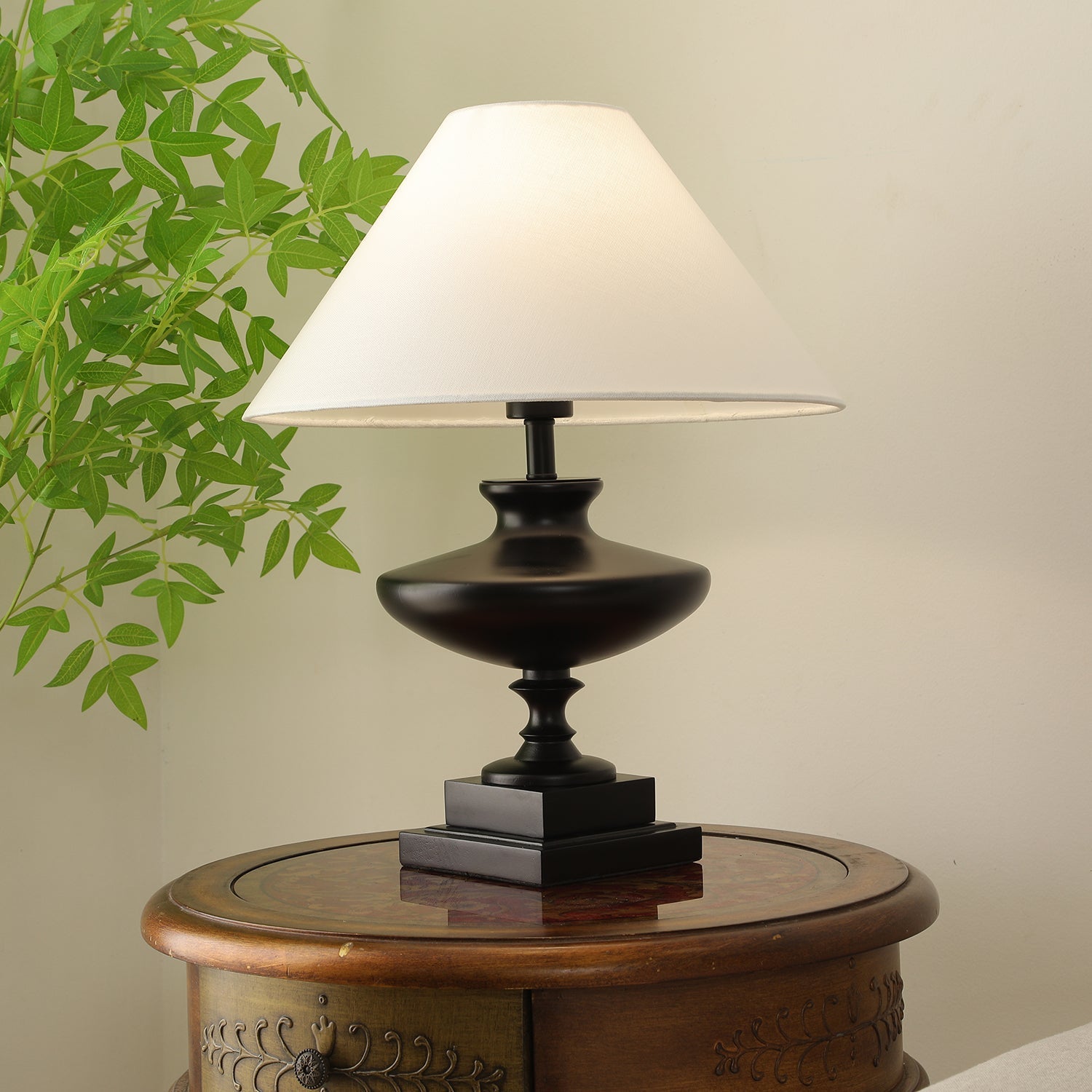 Liorat Wood & Fabric Table Lamp-Neutral Decor